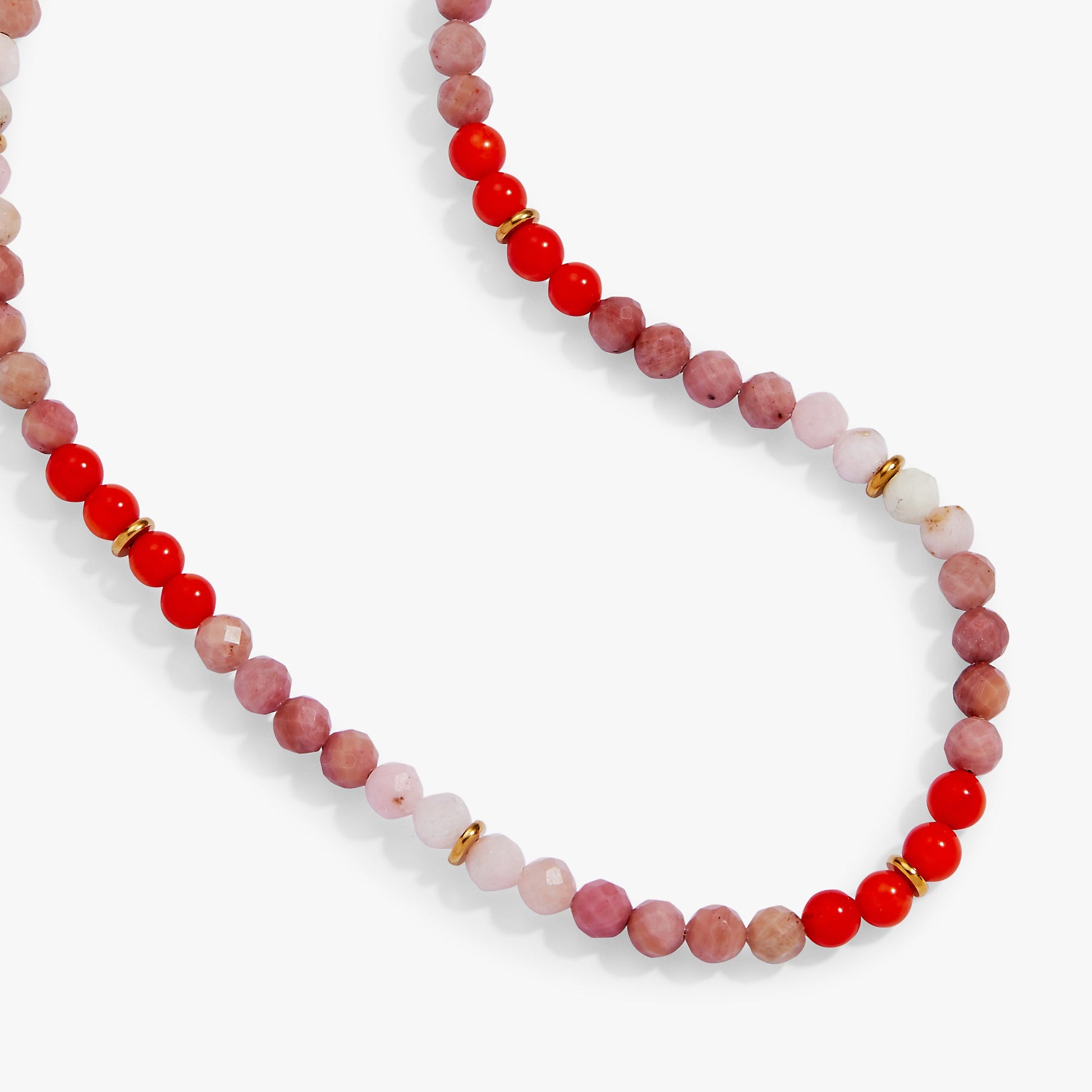 Coral Ombre Semi-Precious Beaded Necklace Stainless Steel Gold