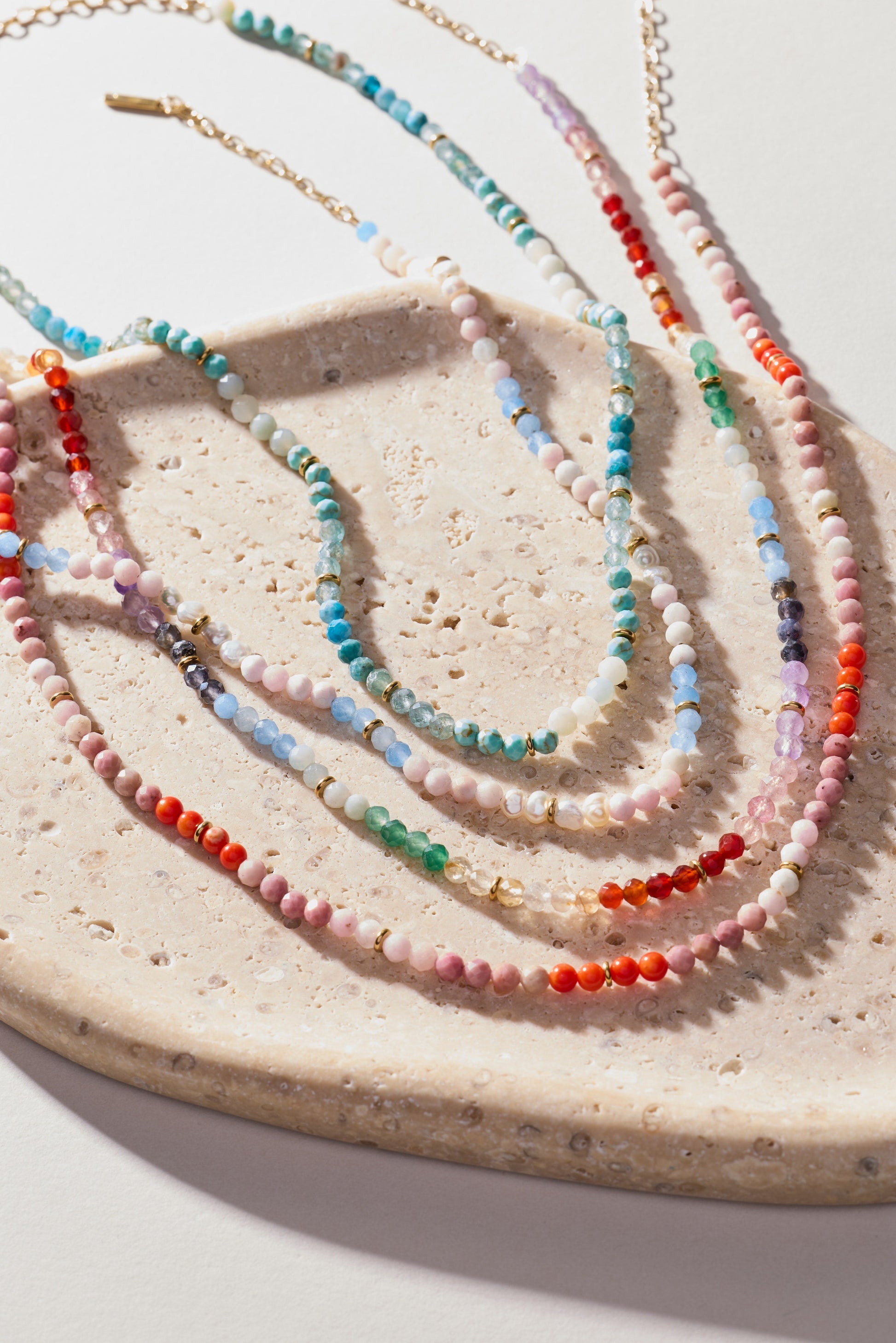 Coral Ombre Semi-Precious Beaded Necklace Stainless Steel Gold