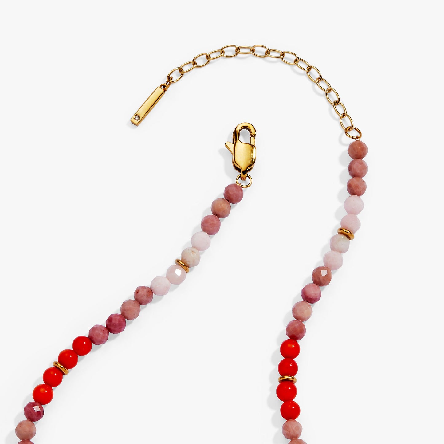 Coral Ombre Semi-Precious Beaded Necklace Stainless Steel Gold