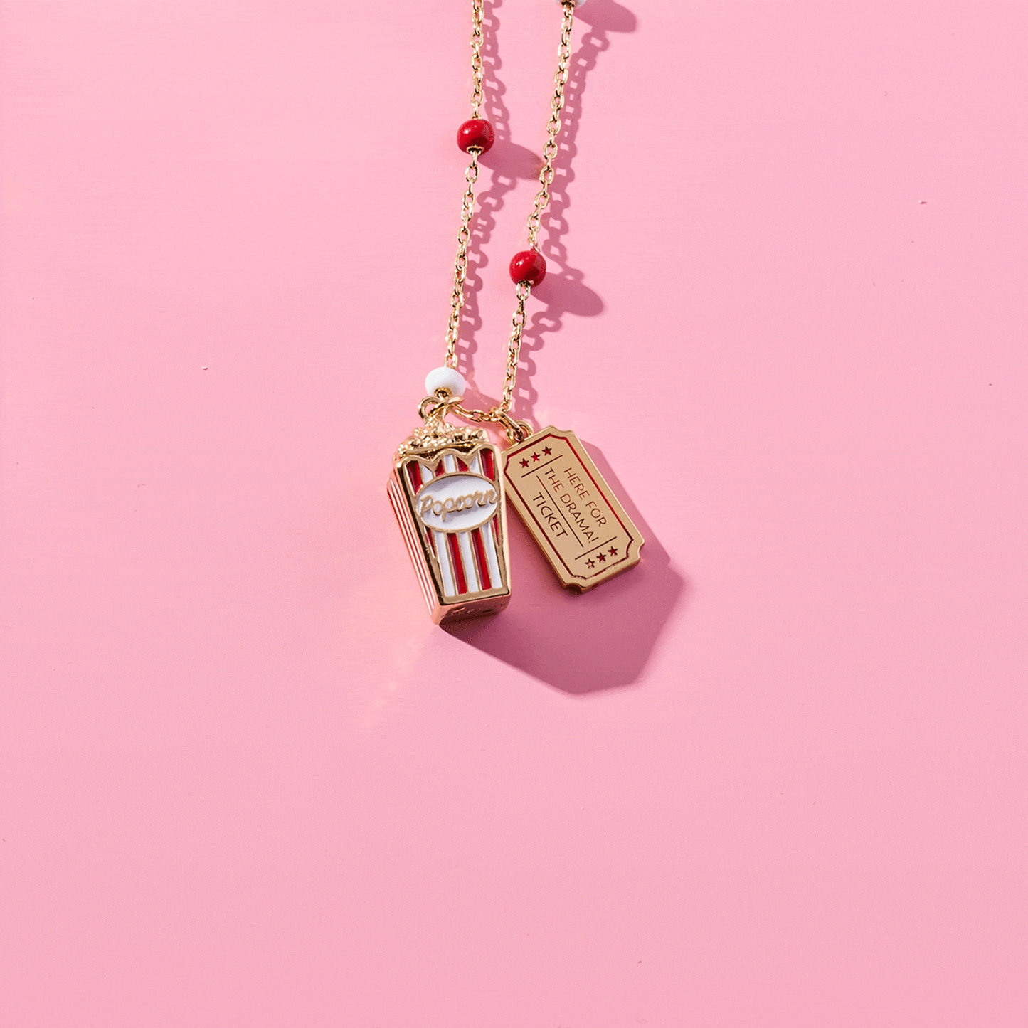 Here For The Drama!' Popcorn Charm Locket Pendant
    
    
    
       Gold