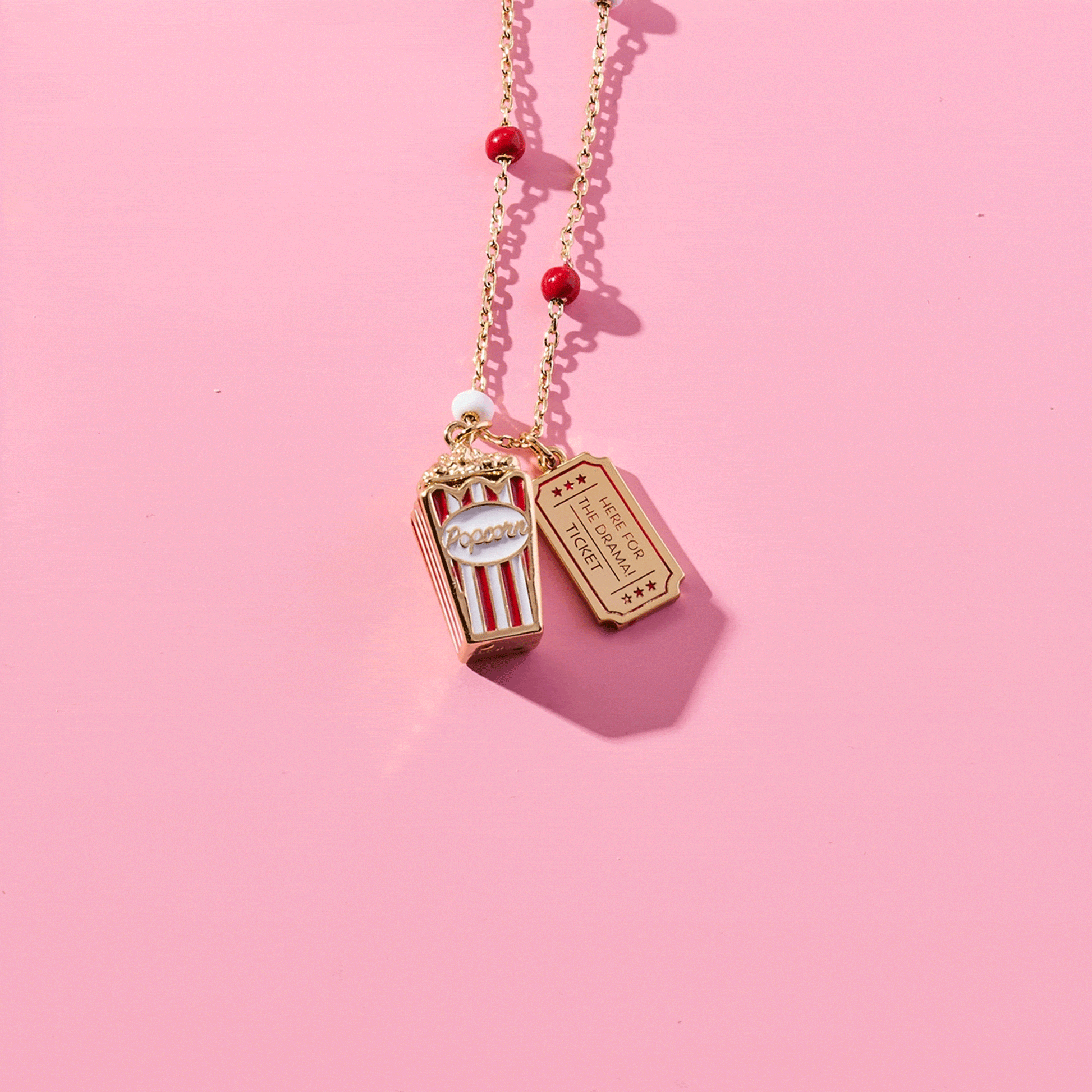 Here For The Drama!' Popcorn Charm Locket Pendant
    
    
    
       Gold