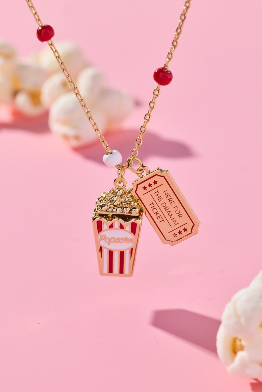 Here For The Drama!' Popcorn Charm Locket Pendant
    
    
    
       Gold