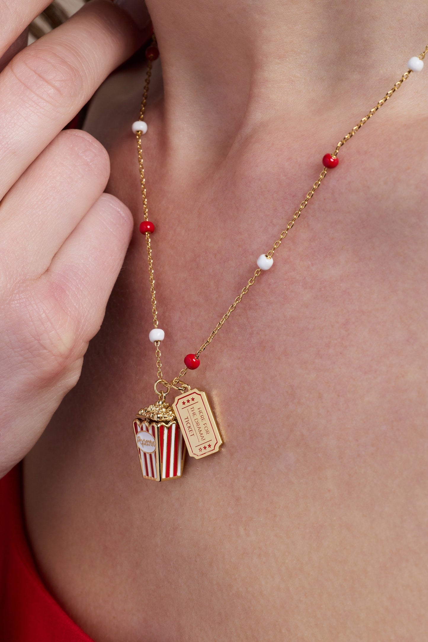 Here For The Drama!' Popcorn Charm Locket Pendant
    
    
    
       Gold