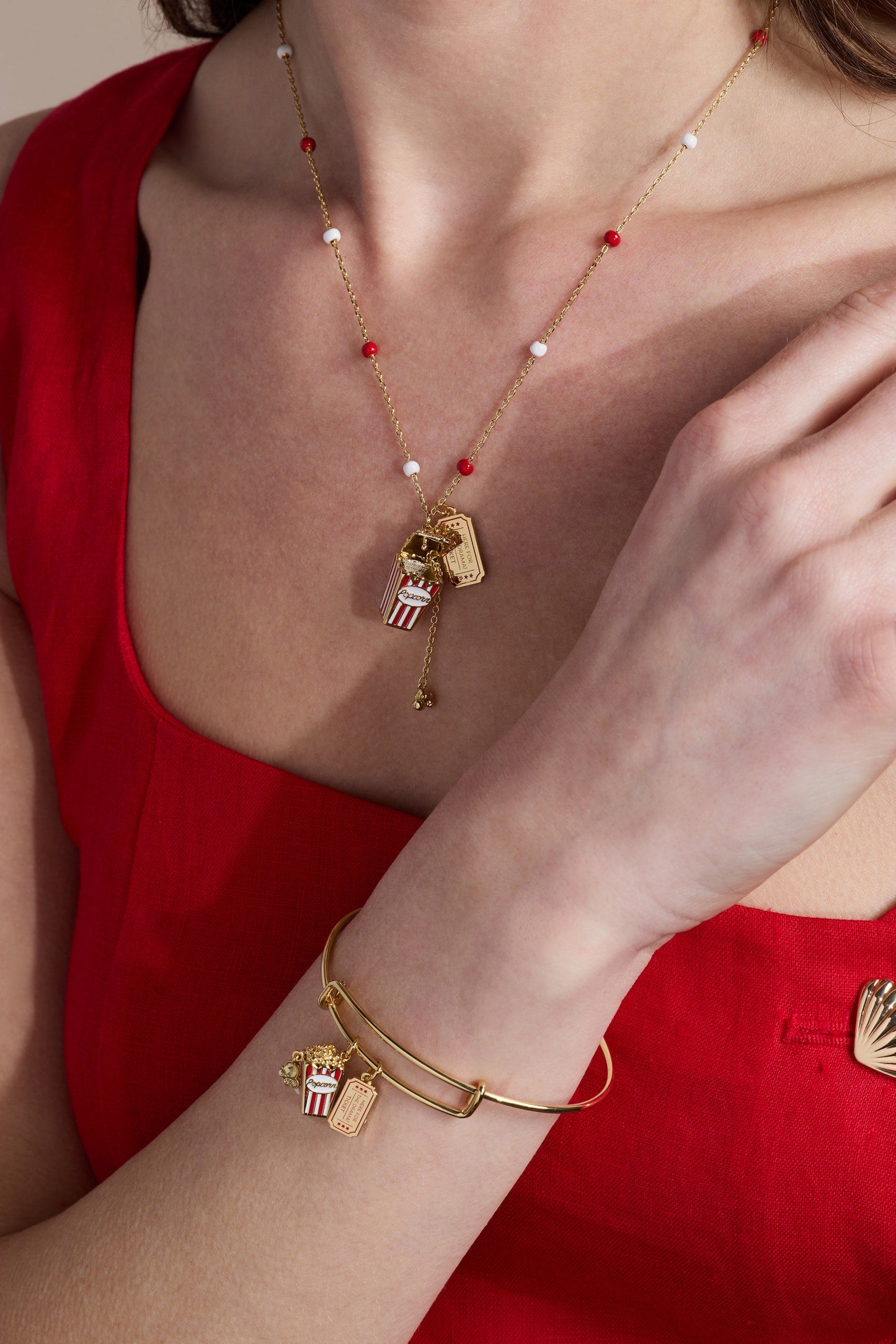 Here For The Drama!' Popcorn Charm Locket Pendant
    
    
    
       Gold