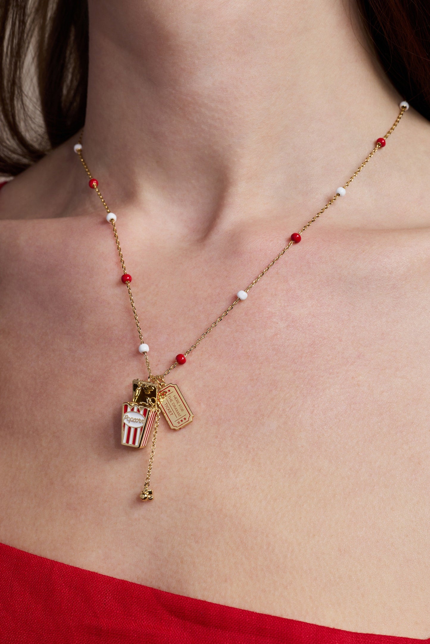 Here For The Drama!' Popcorn Charm Locket Pendant
    
    
    
       Gold