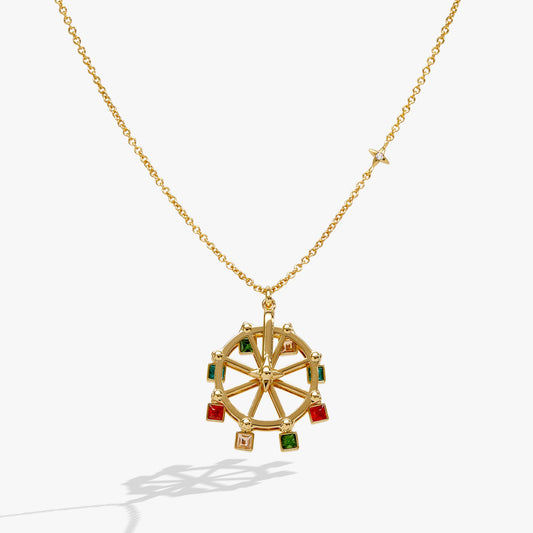 Carnival Spinning Ferris Wheel Necklace Gold