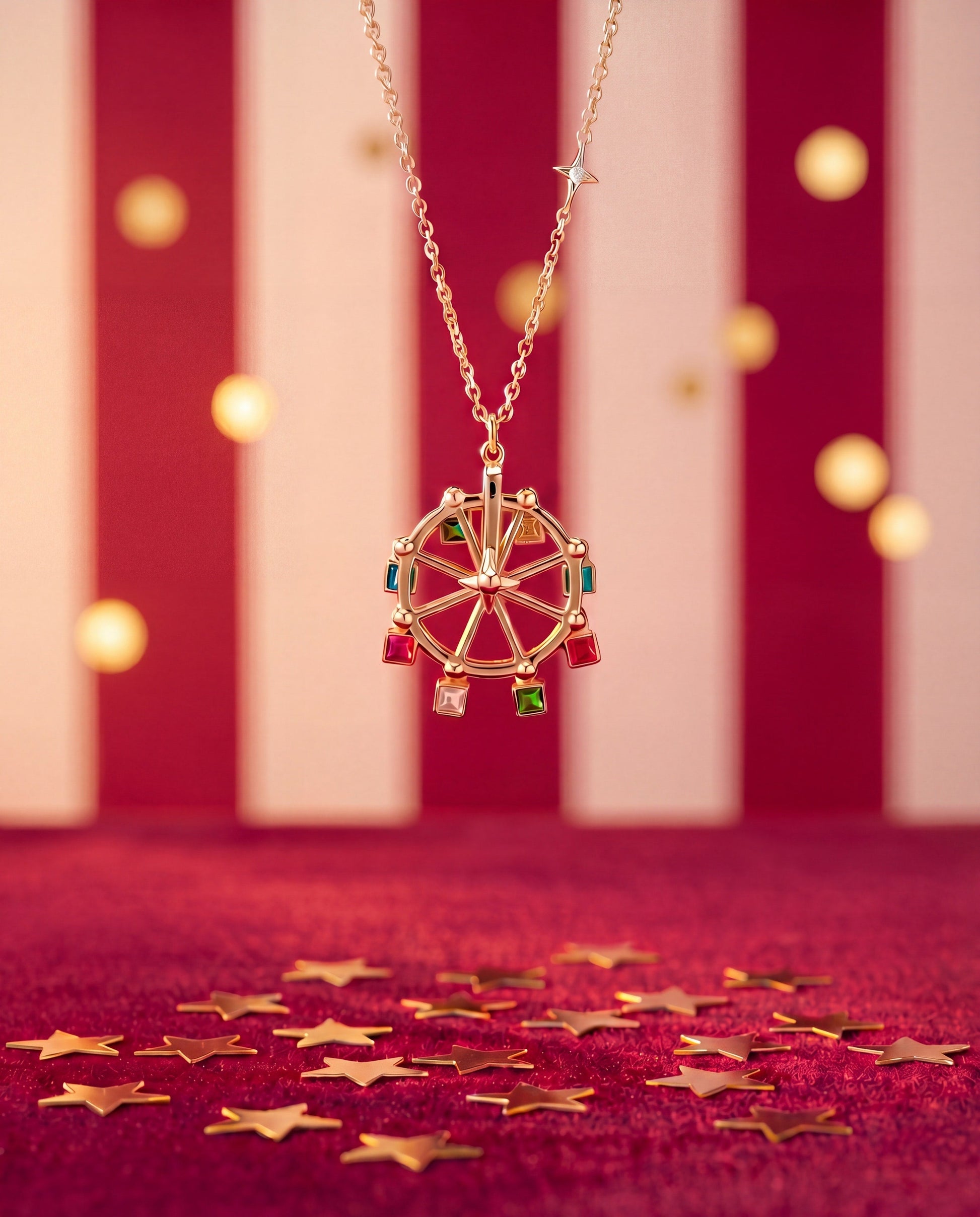 Carnival Spinning Ferris Wheel Necklace Gold