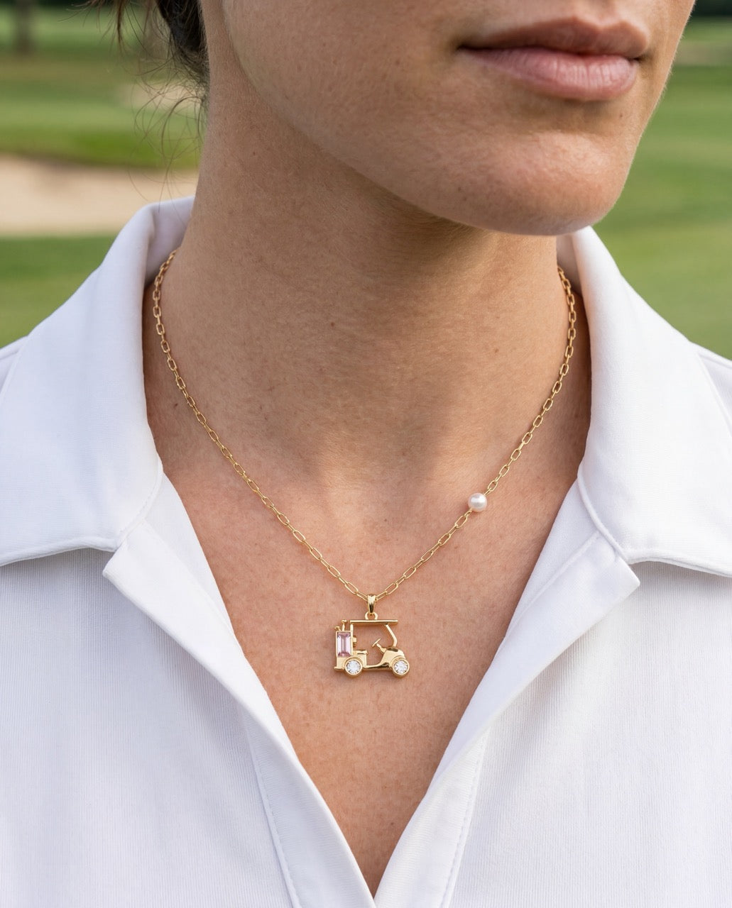 Golf Cart Necklace Gold