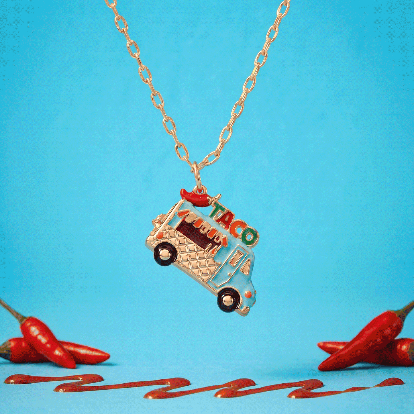 Taco Truck Necklace Gold