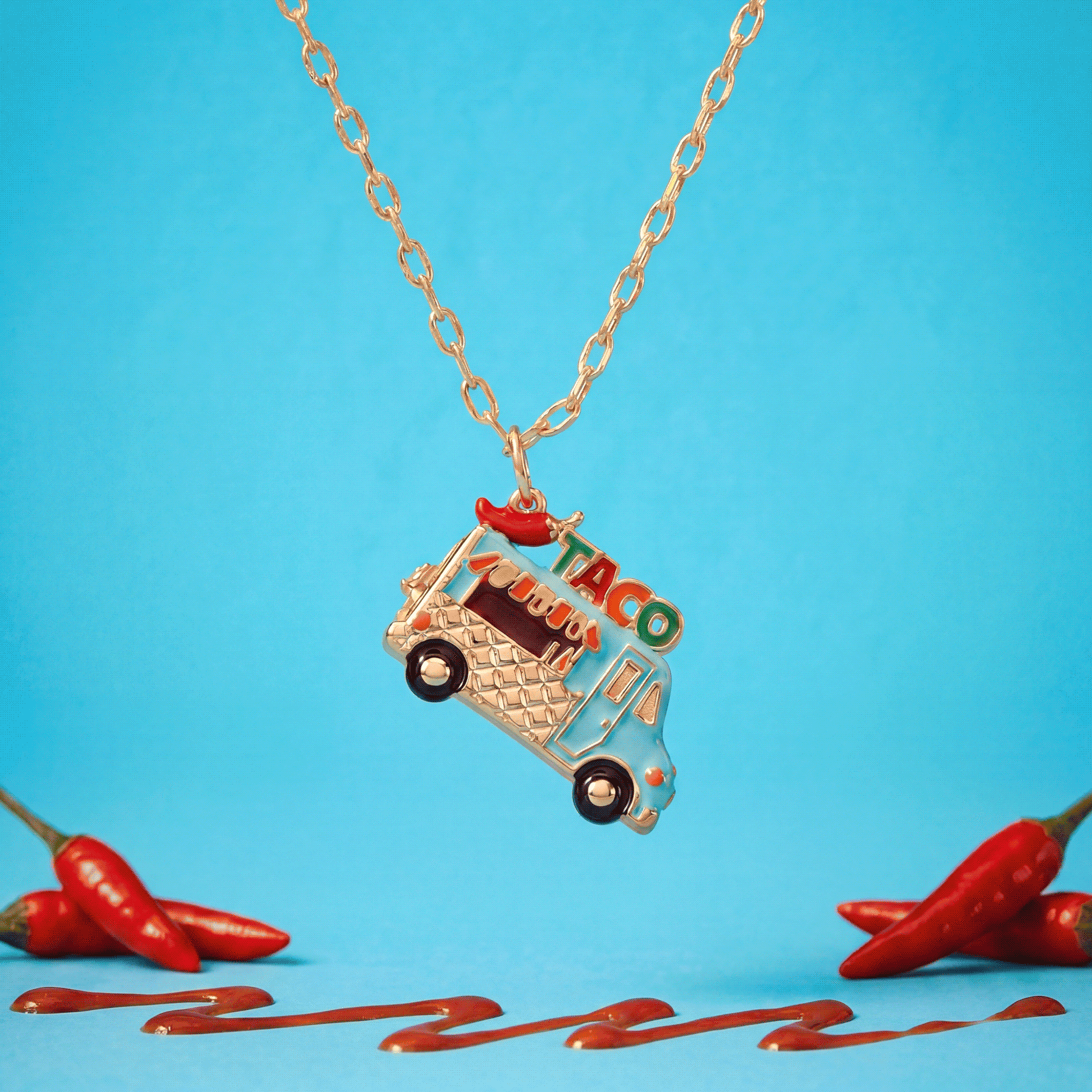 Taco Truck Necklace Gold