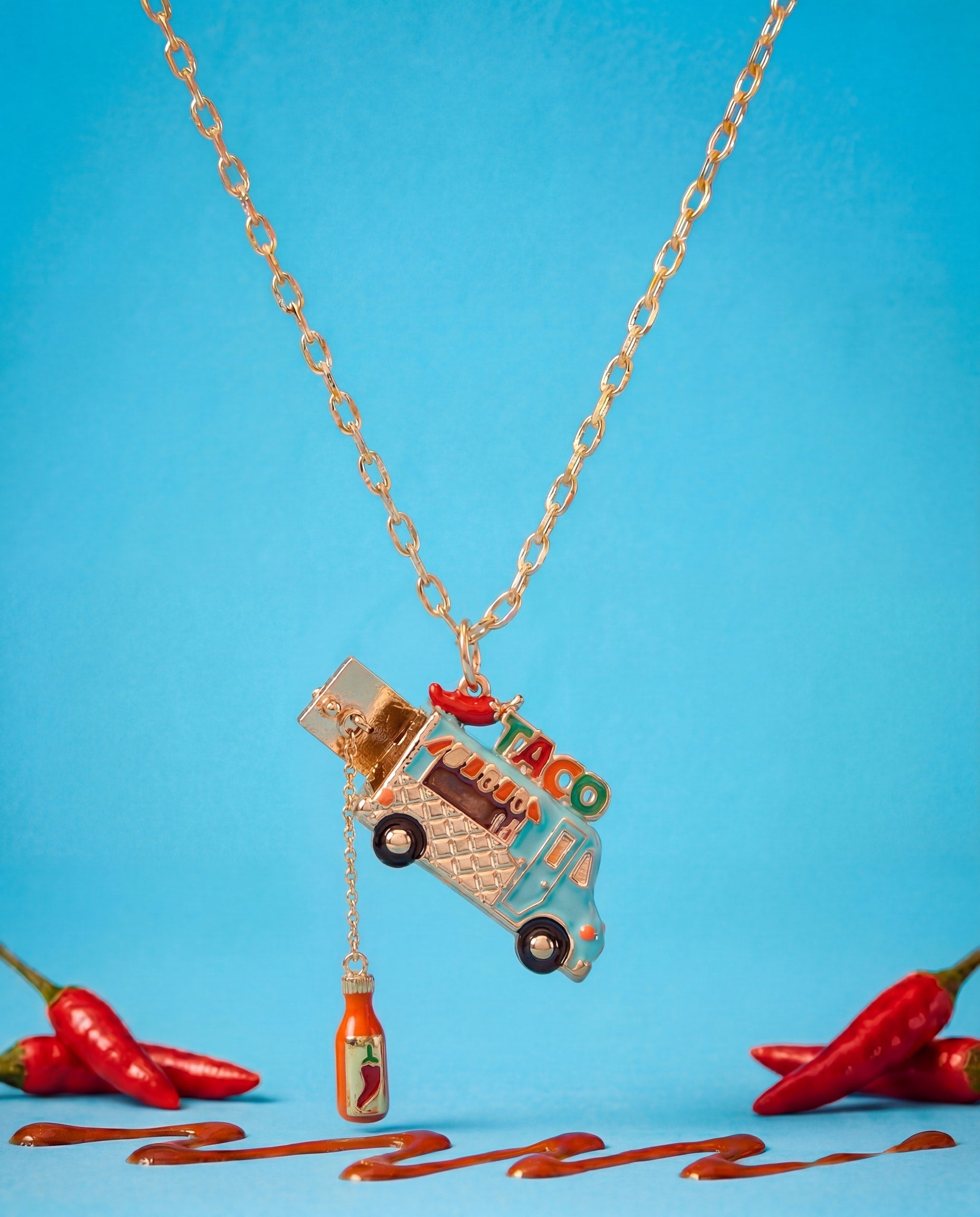 Taco Truck Necklace Gold