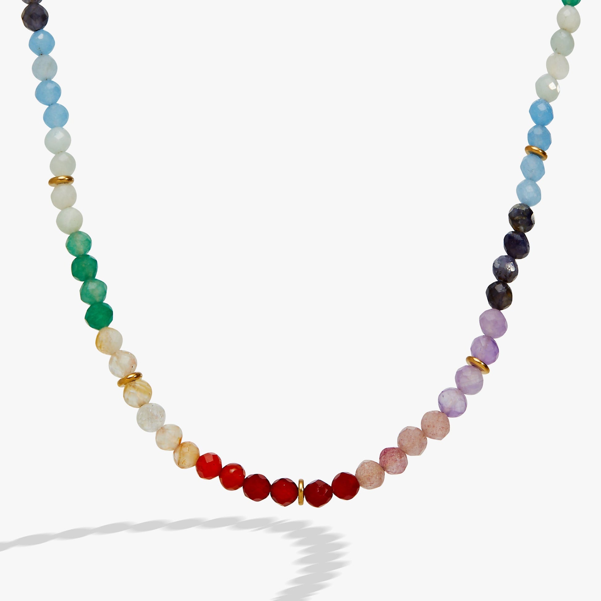 Rainbow Ombre Semi-Precious Beaded Necklace Stainless Steel Gold