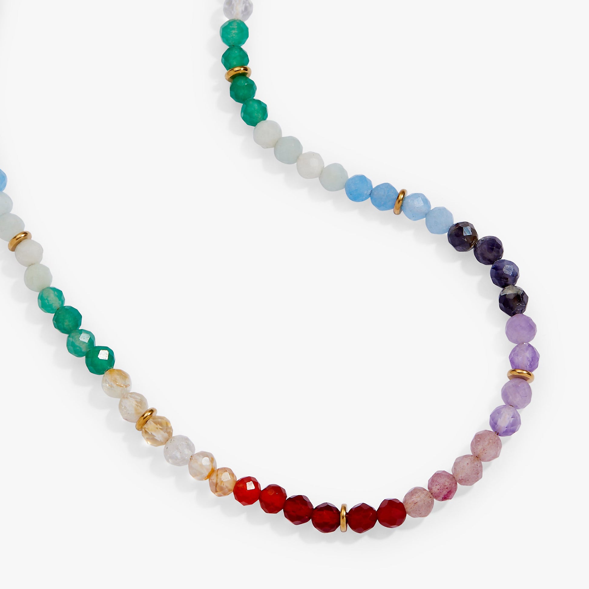 Rainbow Ombre Semi-Precious Beaded Necklace Stainless Steel Gold