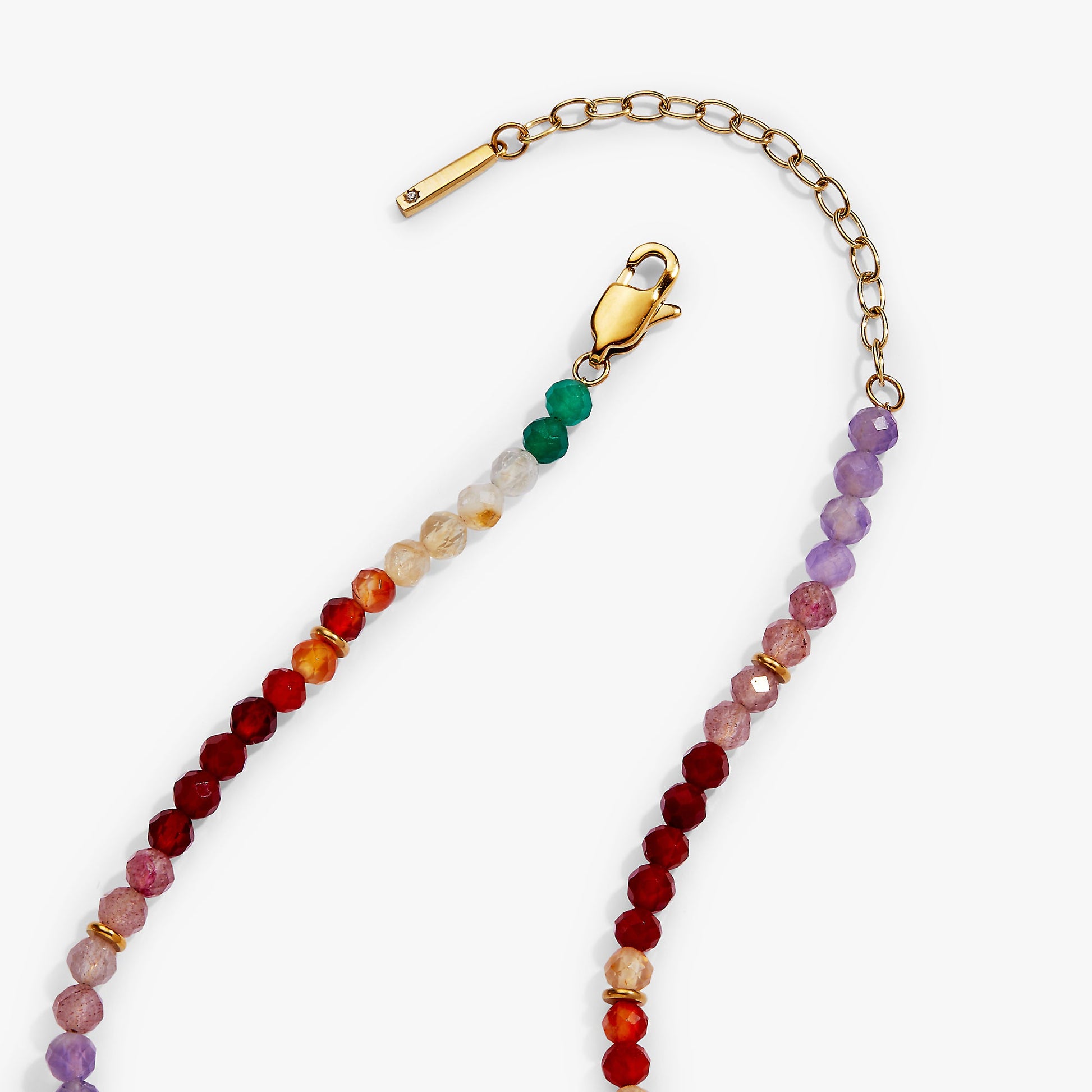 Rainbow Ombre Semi-Precious Beaded Necklace Stainless Steel Gold