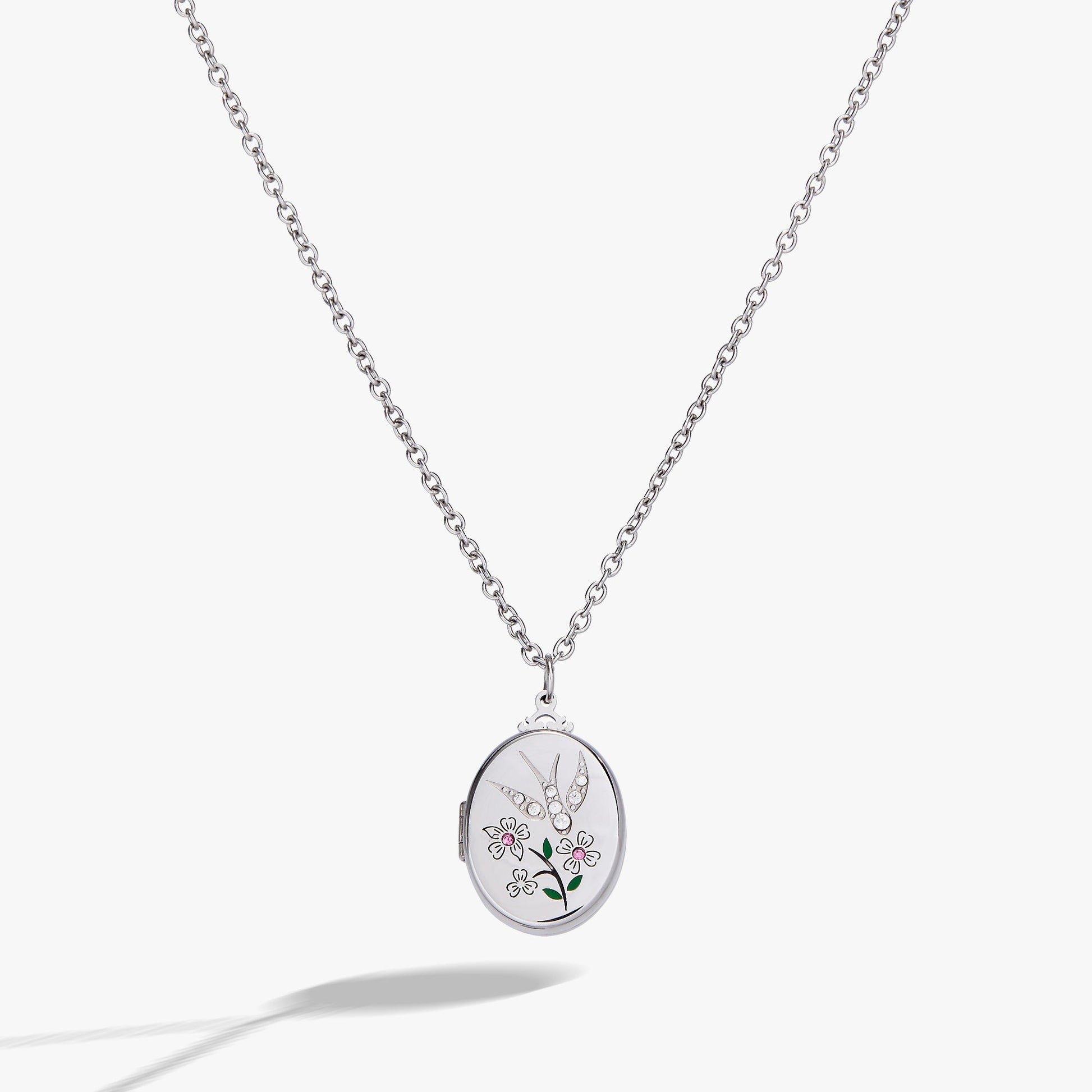 Birds of a Feather Locket Pendant Stainless Steel Silver