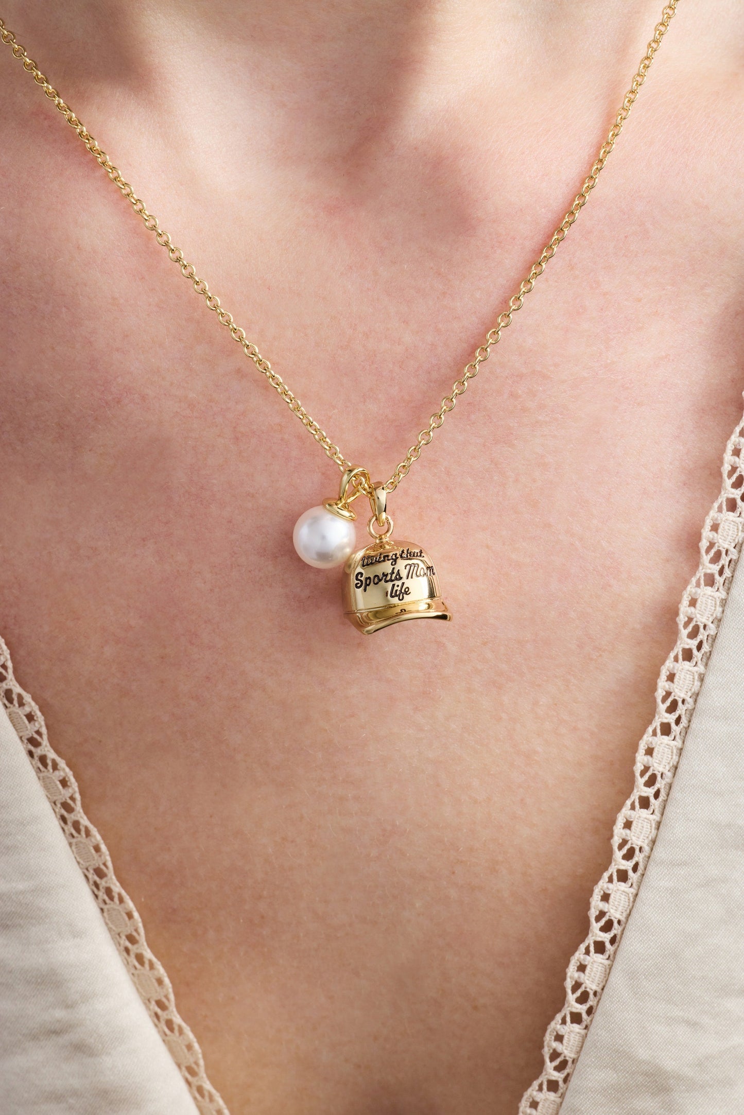 Living That Sports Mom Life' Baseball Charm Necklace
    
    
    
       Gold