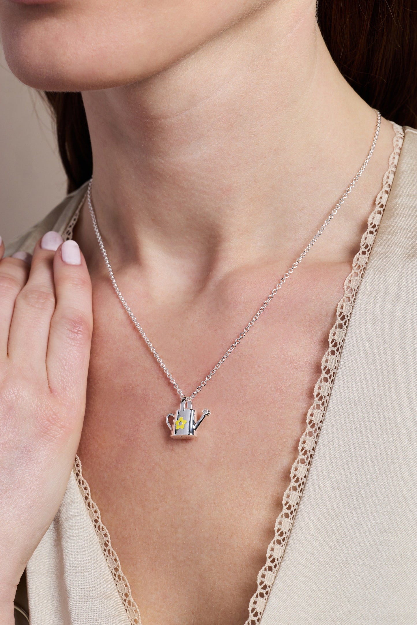 Watering Can Pendant Necklace Silver