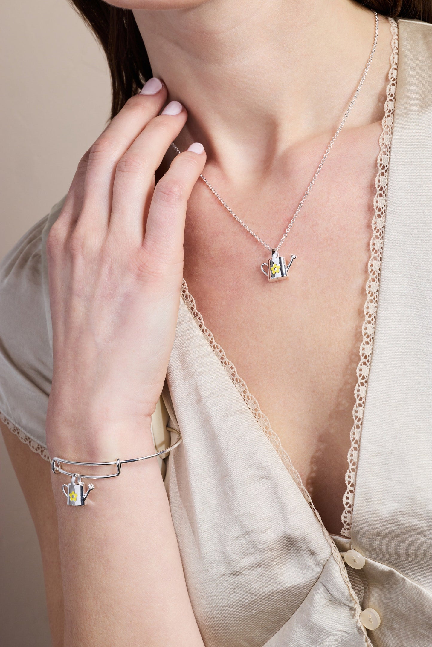 Watering Can Pendant Necklace Silver