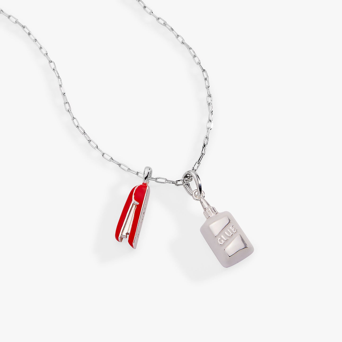 You Are The Glue Holding Us All Together' Glue & Stapler Charm Necklace
    
    
    
       Silver