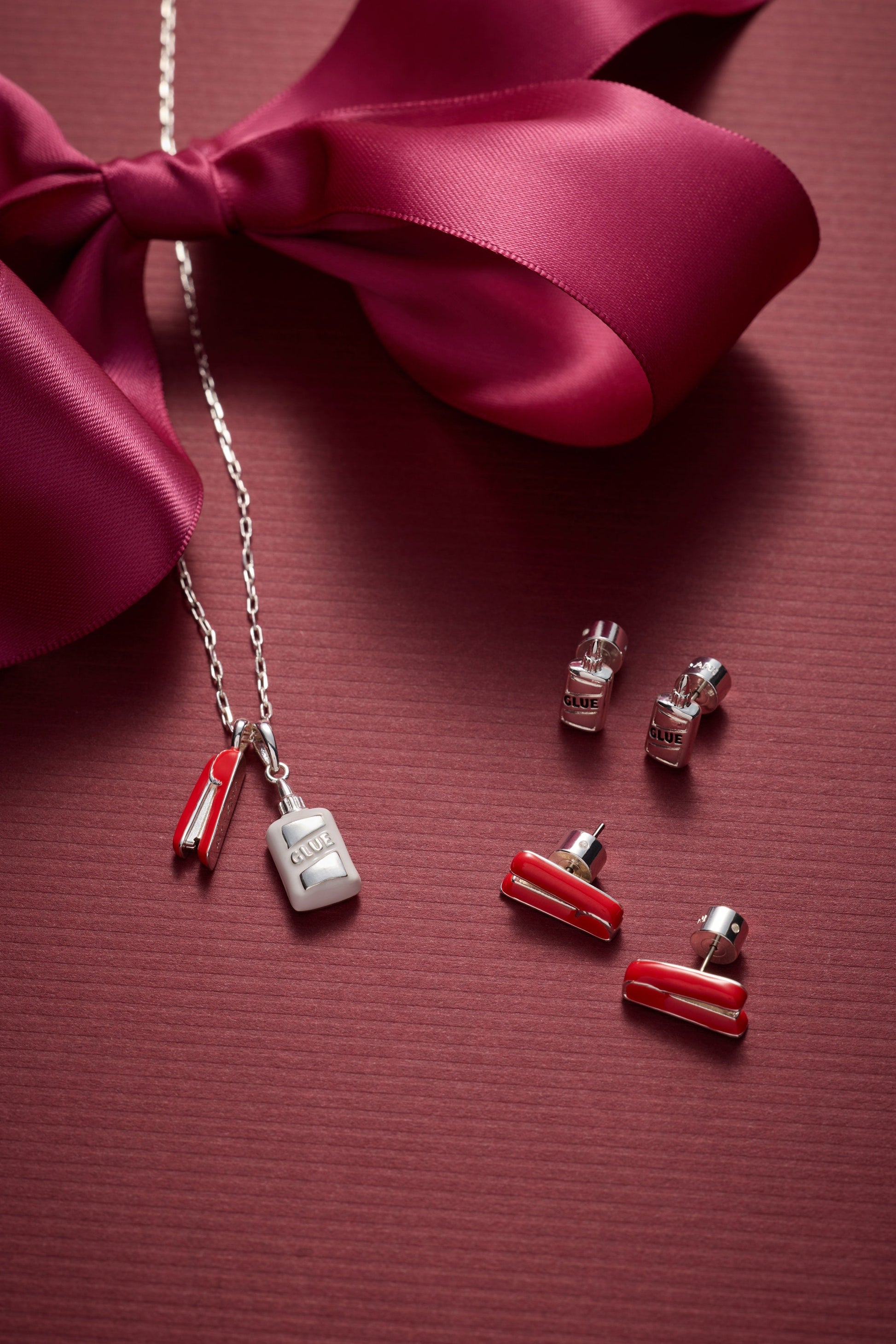 You Are The Glue Holding Us All Together' Glue & Stapler Charm Necklace
    
    
    
       Silver