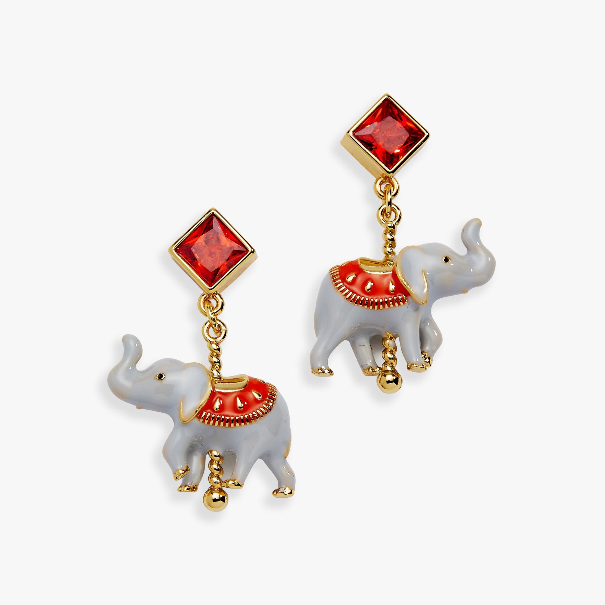 Carnival Carousel Elephant Drop Earrings Gold
