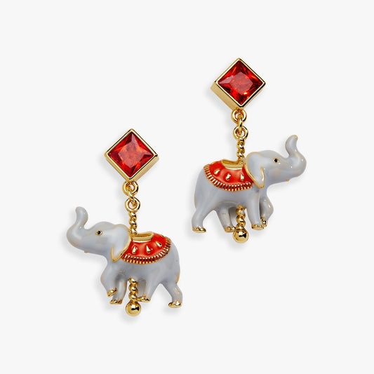 Carnival Carousel Elephant Drop Earrings Gold