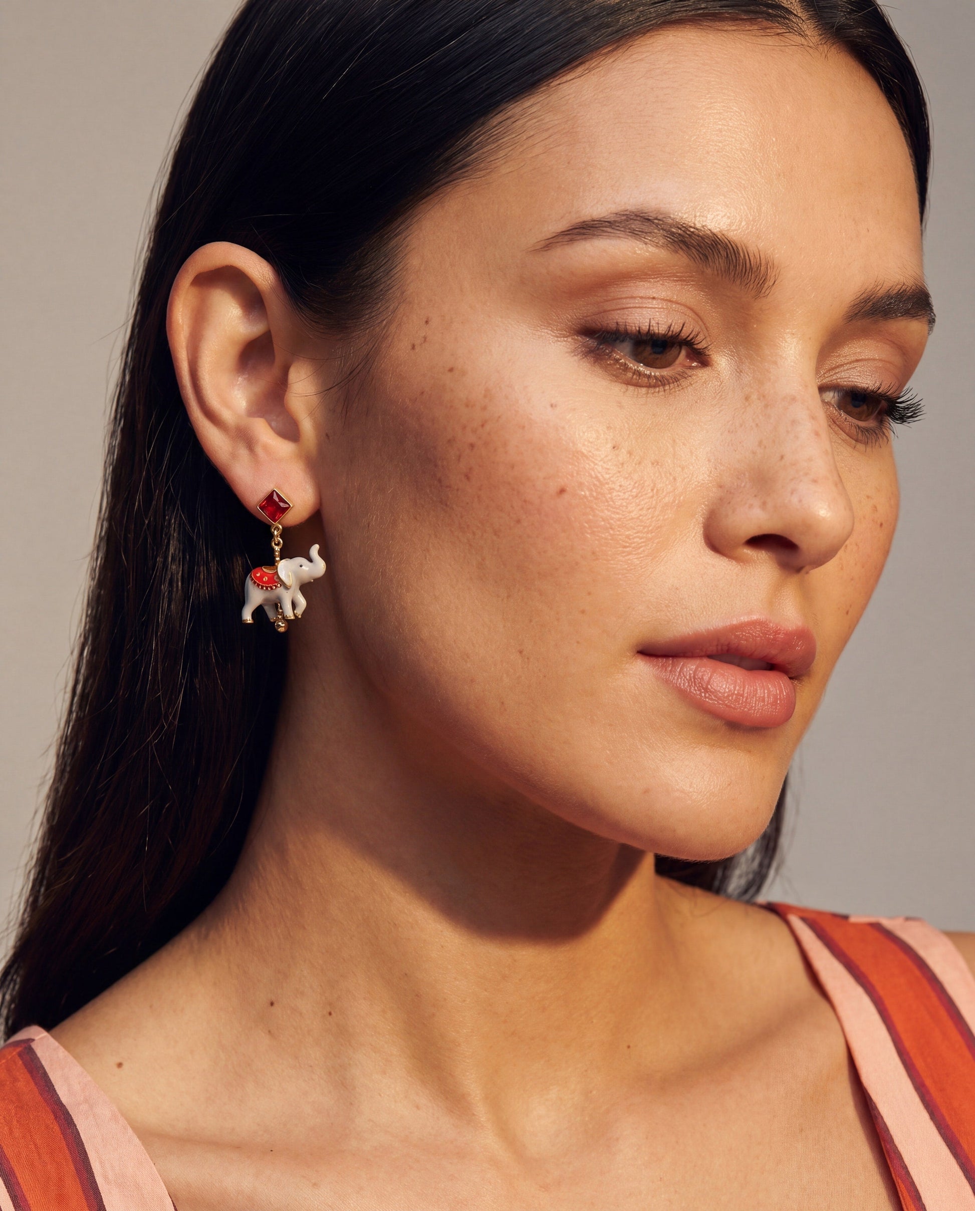 Carnival Carousel Elephant Drop Earrings Gold