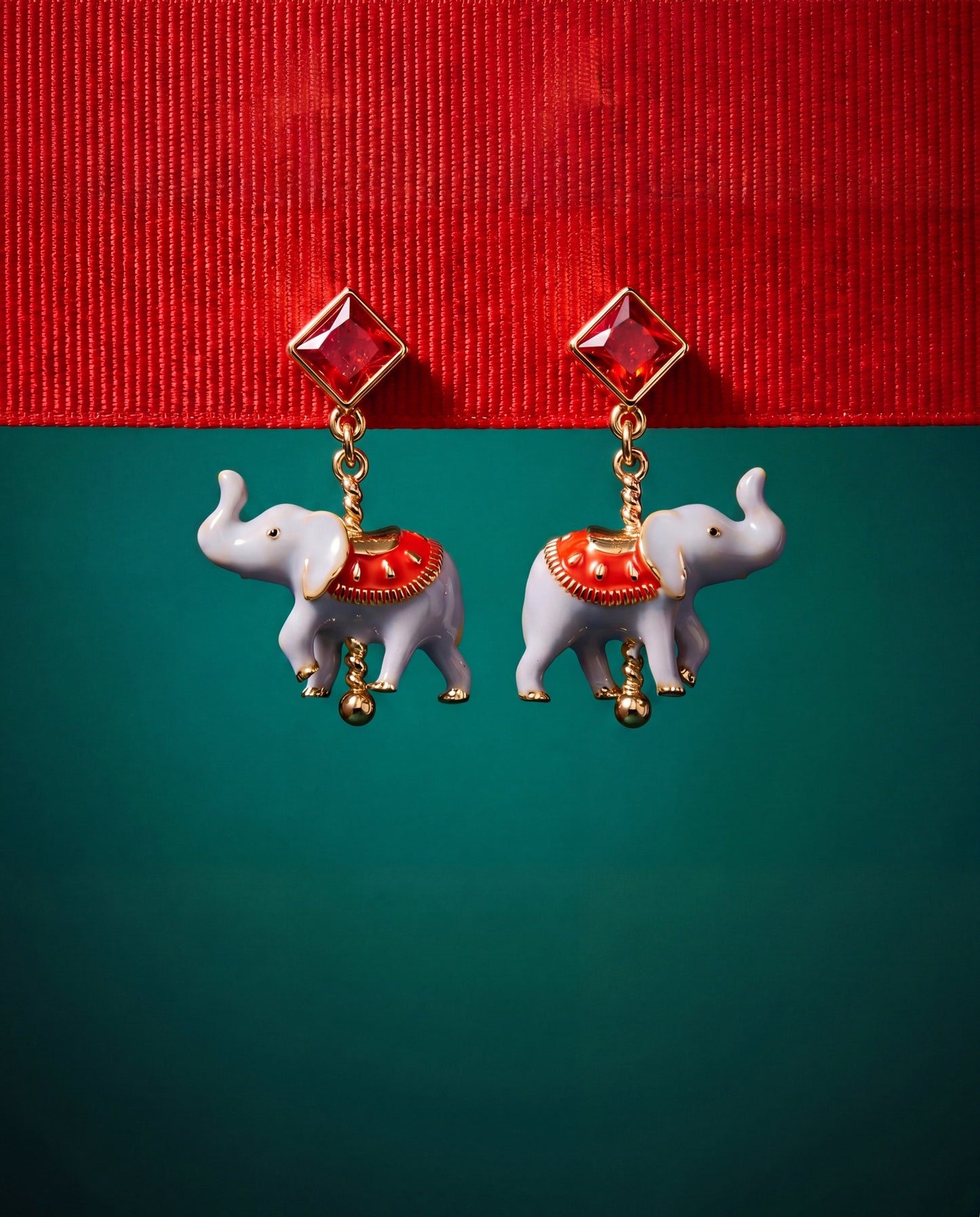 Carnival Carousel Elephant Drop Earrings Gold