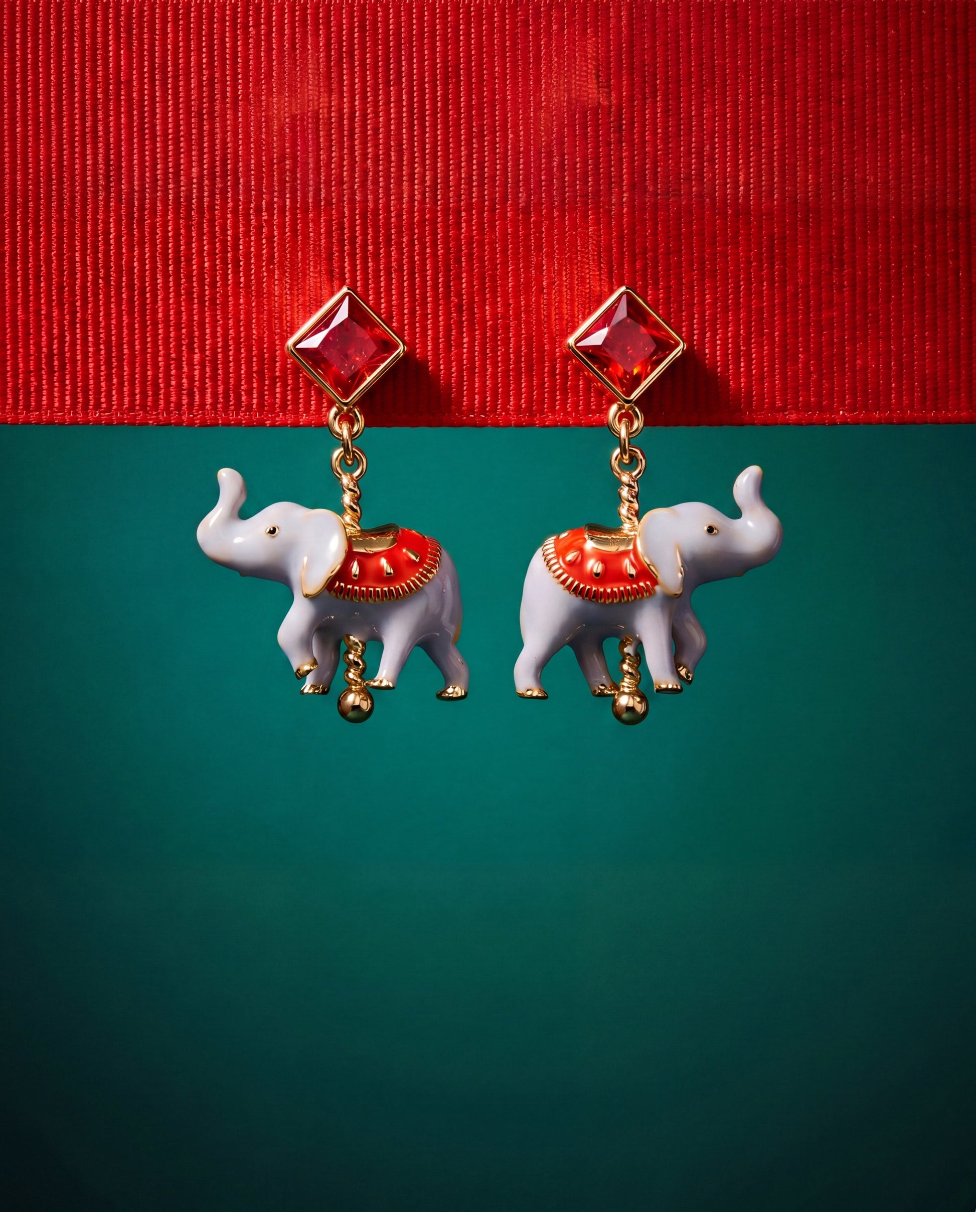Carnival Carousel Elephant Drop Earrings Gold