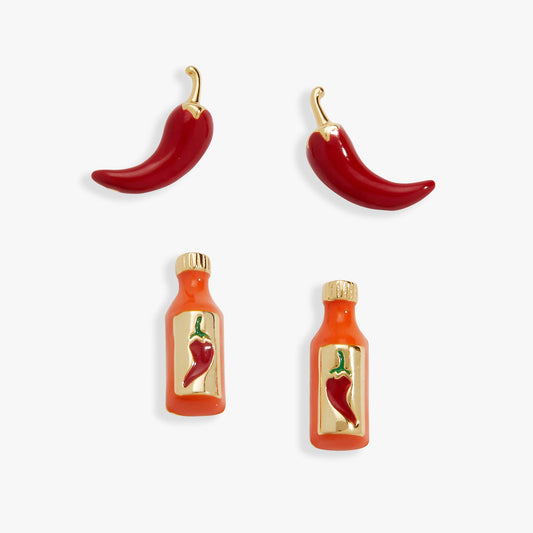 Taco Hot Sauce & Pepper Stud Set Gold