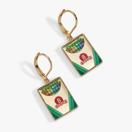 Crayola 'To Teach Is To Color A Life Forever' Crayon Box Earrings Gold