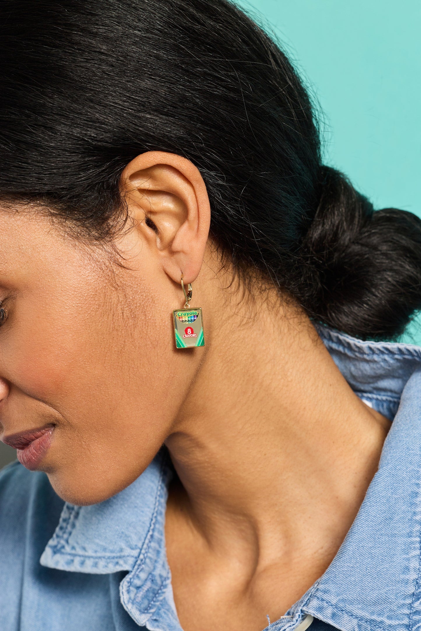 Crayola 'To Teach Is To Color A Life Forever' Crayon Box Earrings Gold