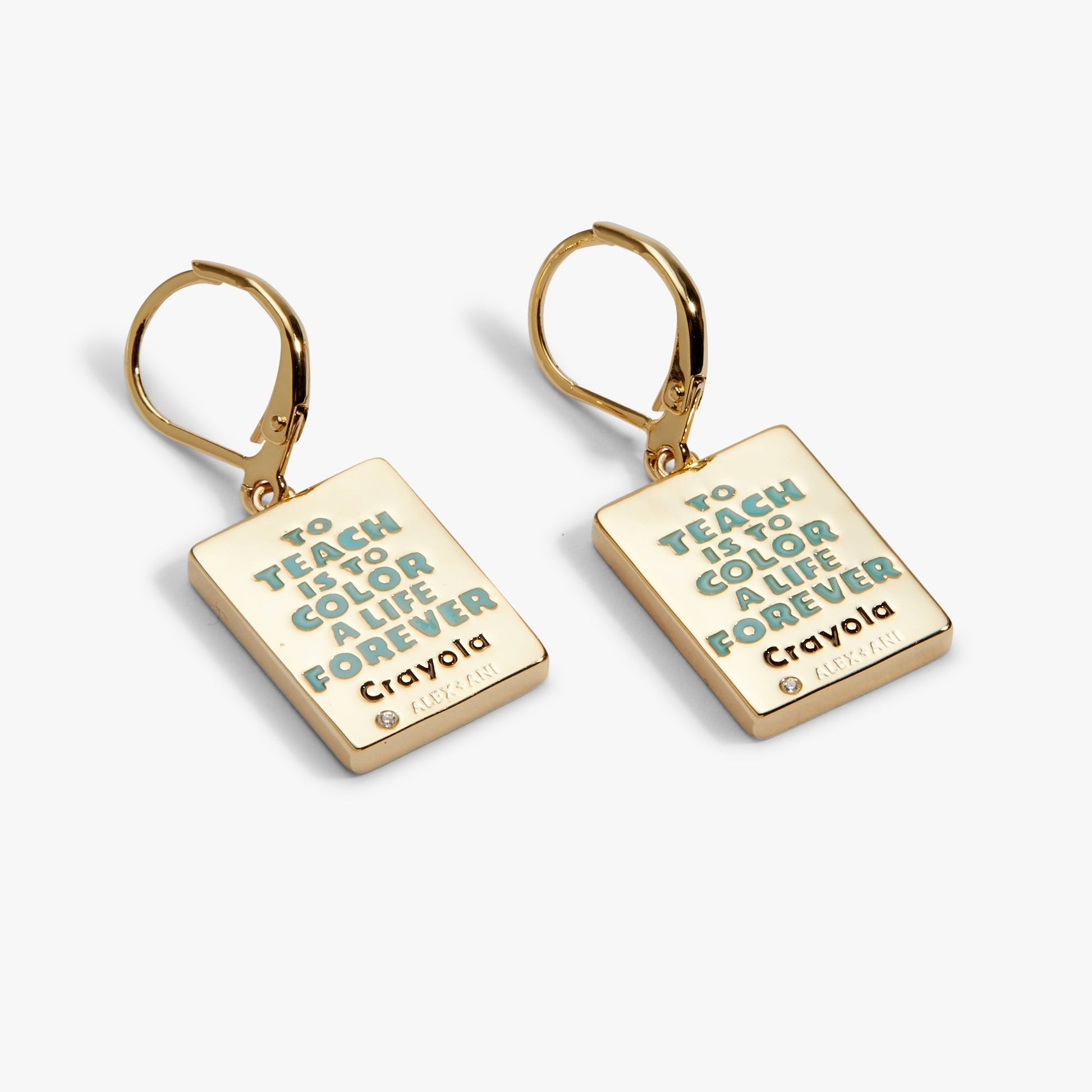 Crayola 'To Teach Is To Color A Life Forever' Crayon Box Earrings Gold