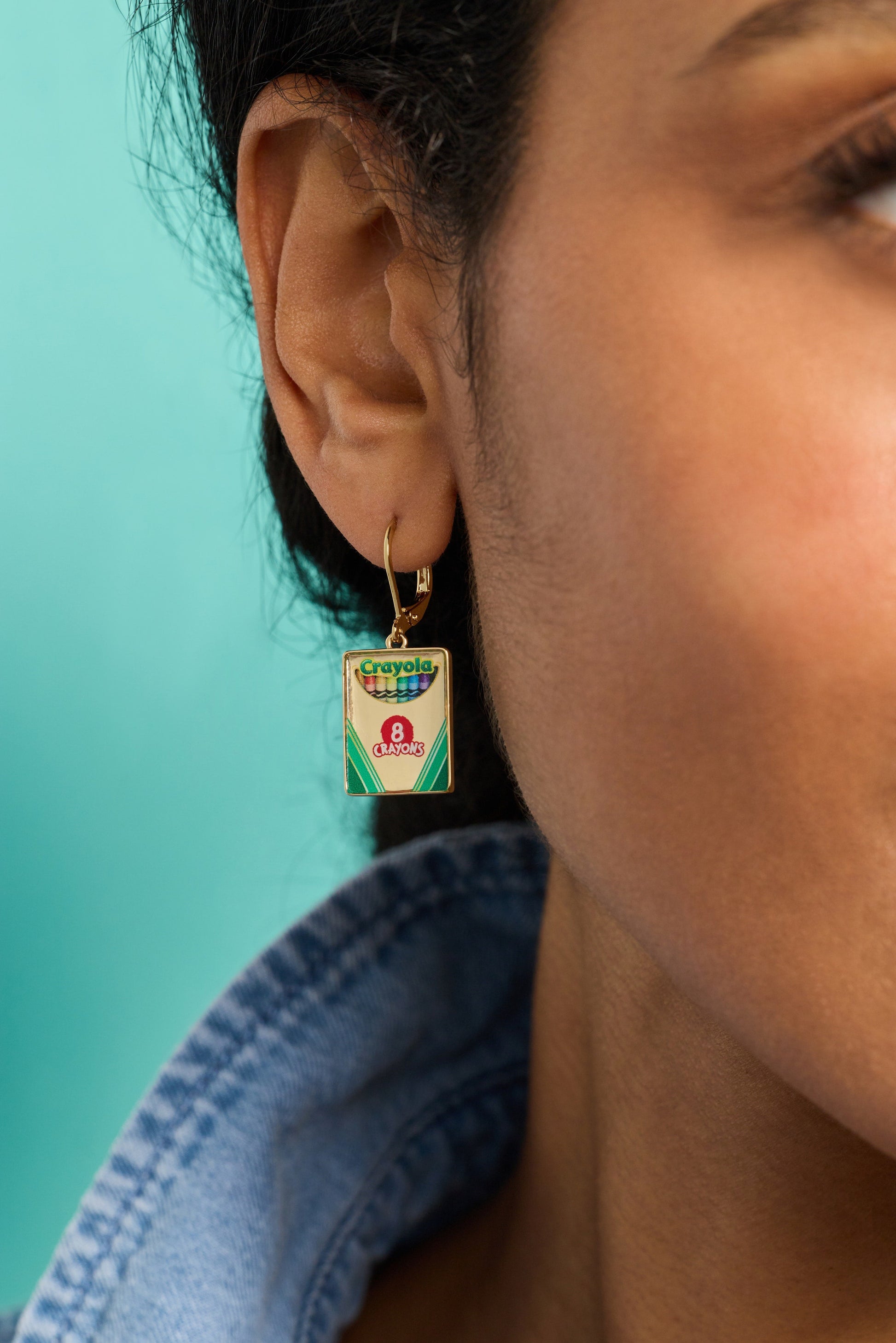 Crayola 'To Teach Is To Color A Life Forever' Crayon Box Earrings Gold