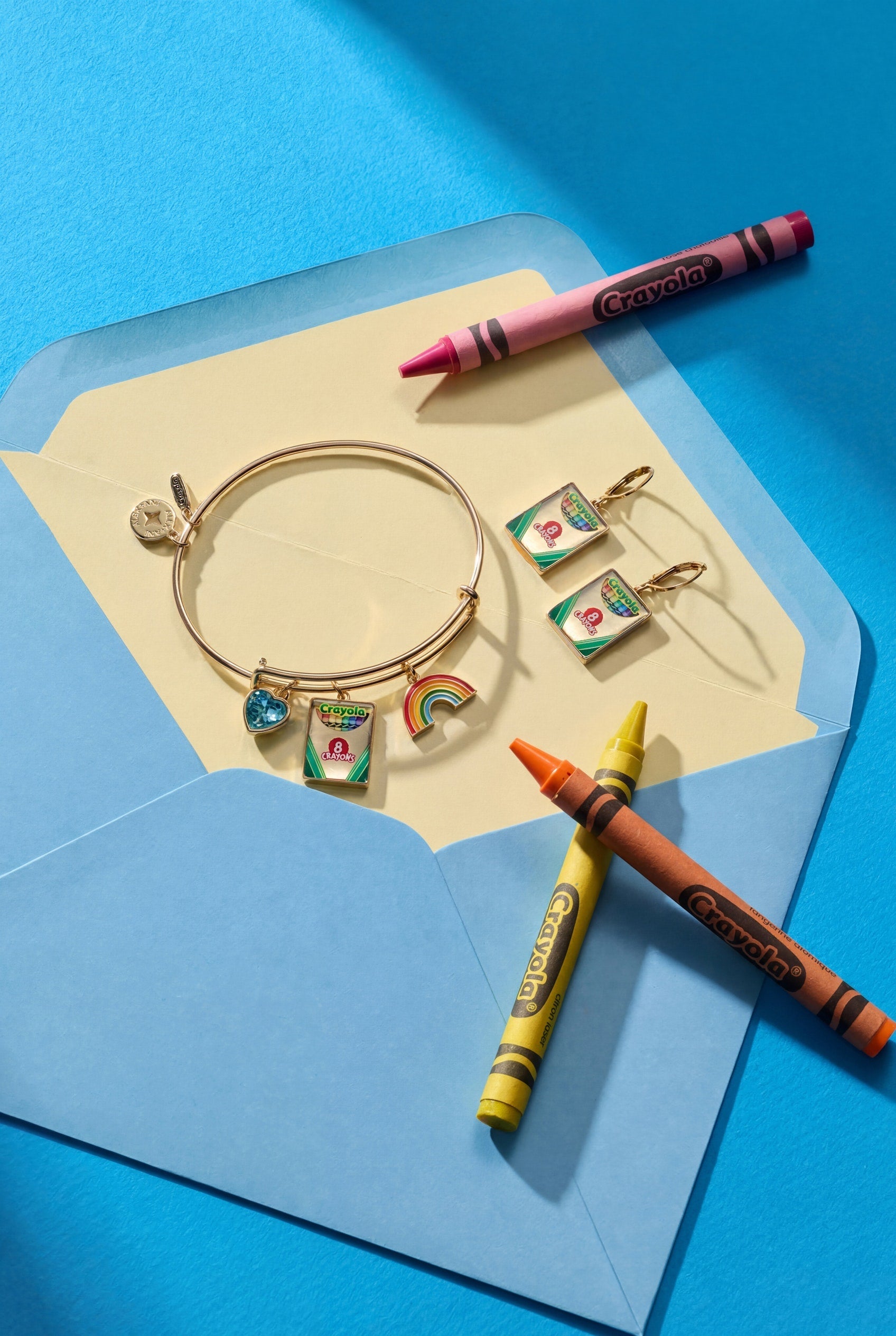 Crayola 'To Teach Is To Color A Life Forever' Crayon Box Earrings Gold