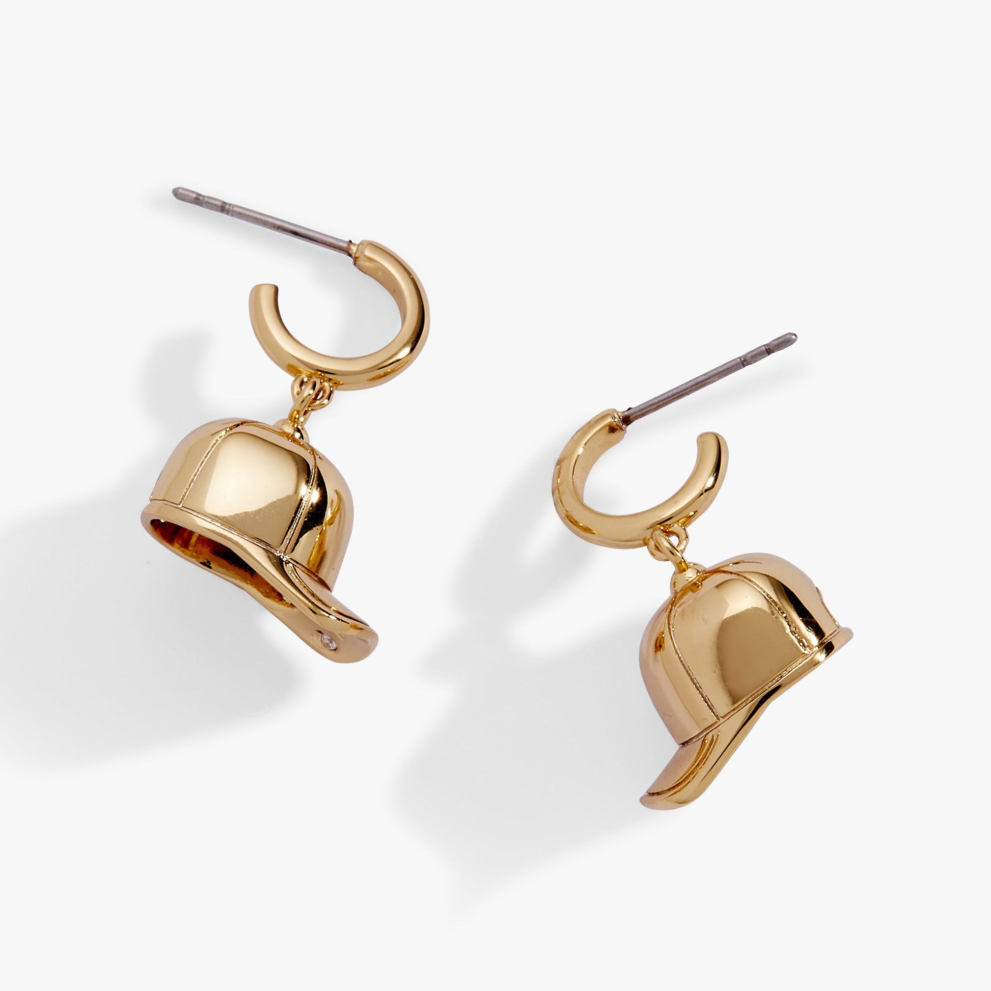 Baseball Cap Huggie Drop Earrings Gold