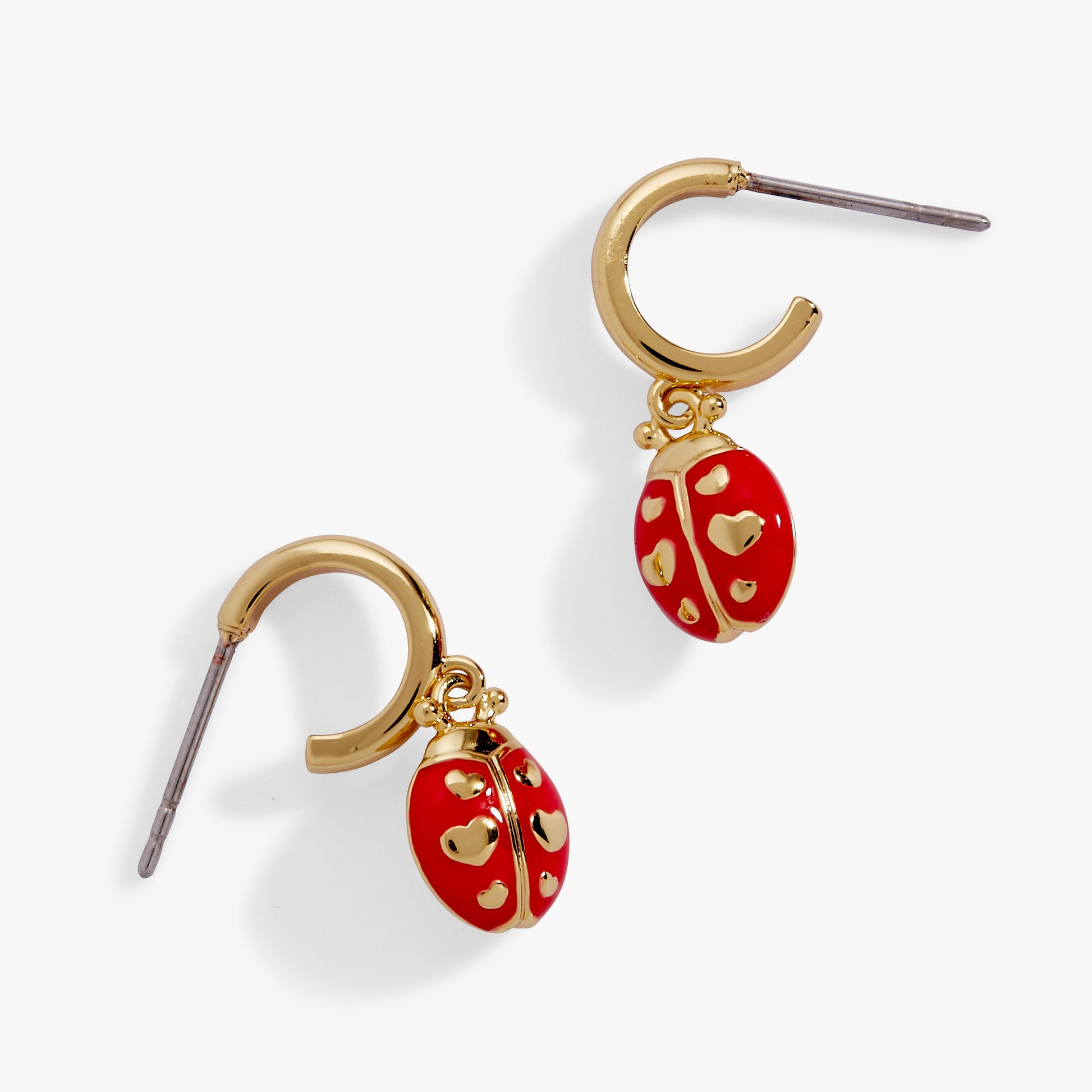 Ladybug Huggie Drop Earrings Gold