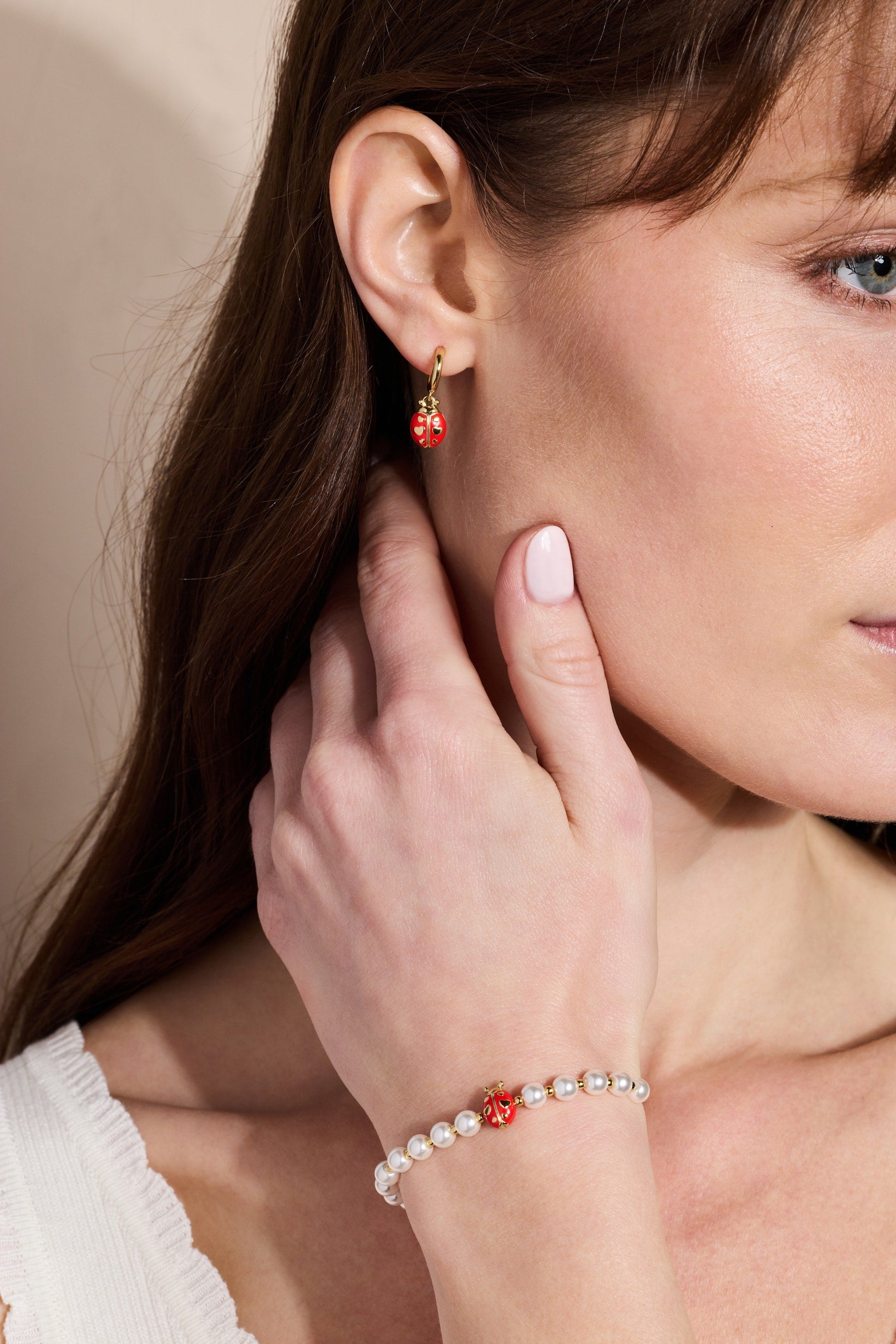 Ladybug Huggie Drop Earrings Gold
