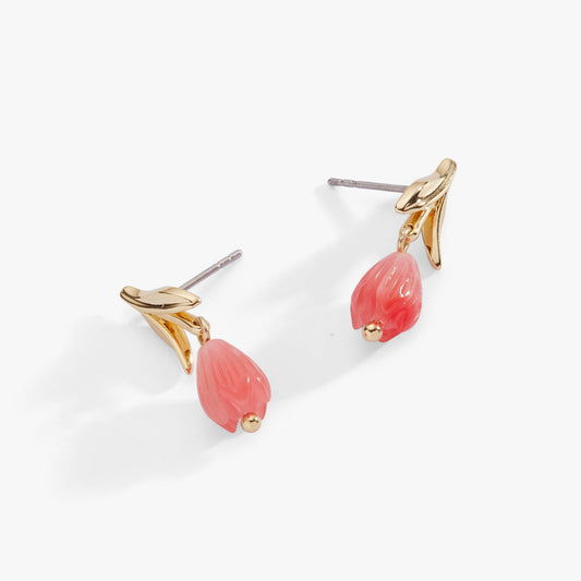 Tulip Cherry Quartz Earrings Gold