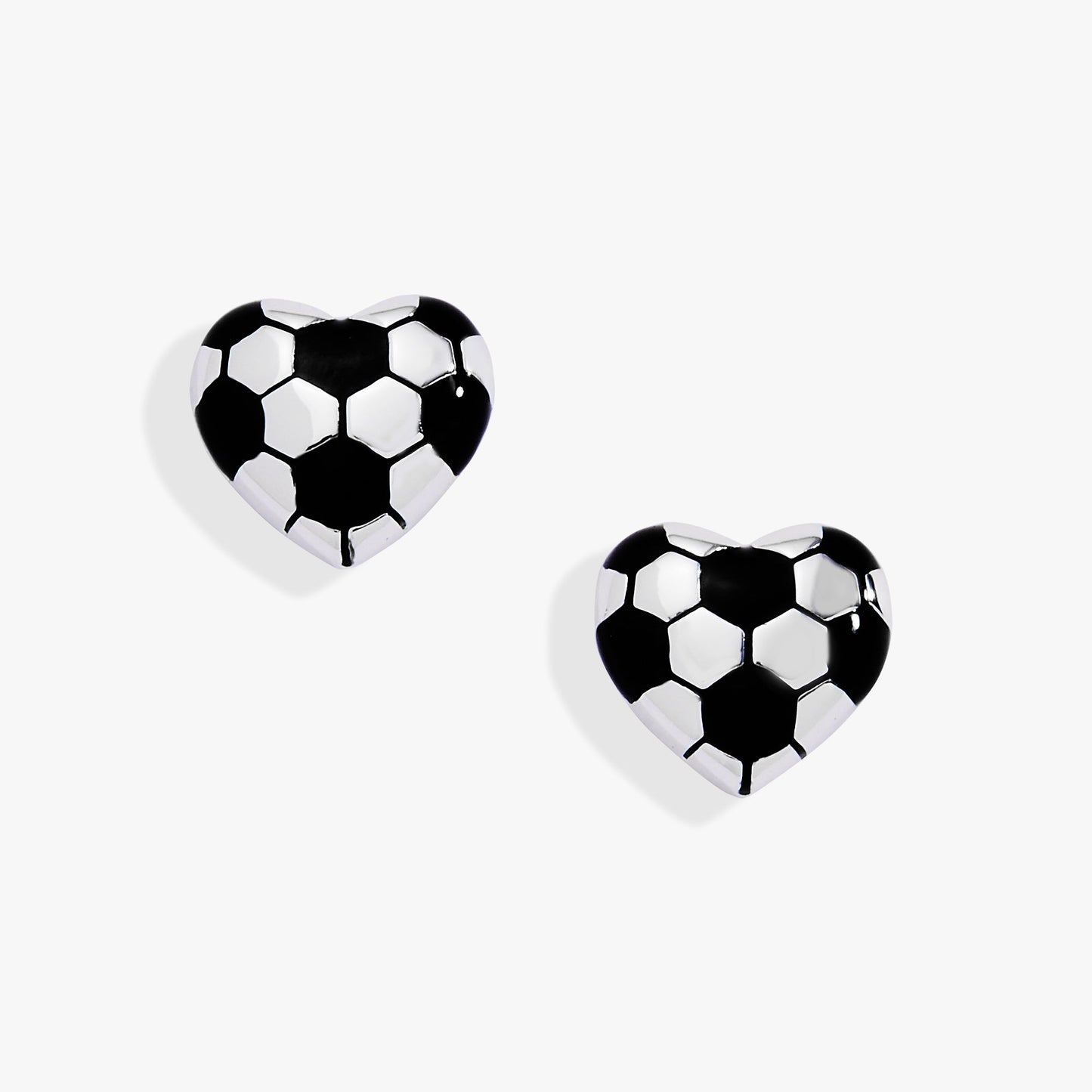 Soccer Heart Stud Earrings Silver