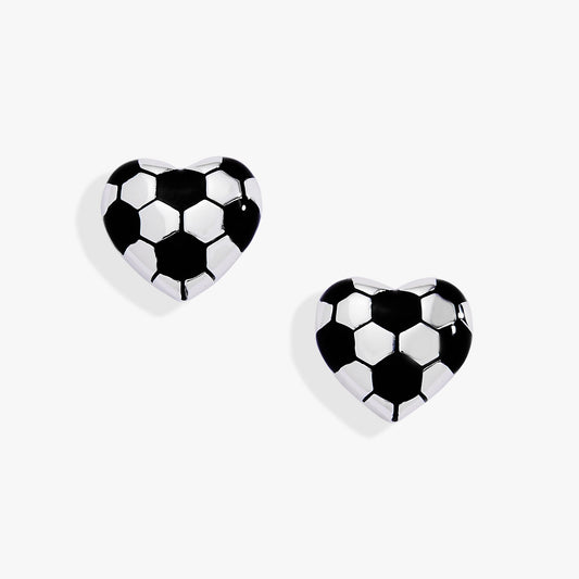 Soccer Heart Stud Earrings Silver