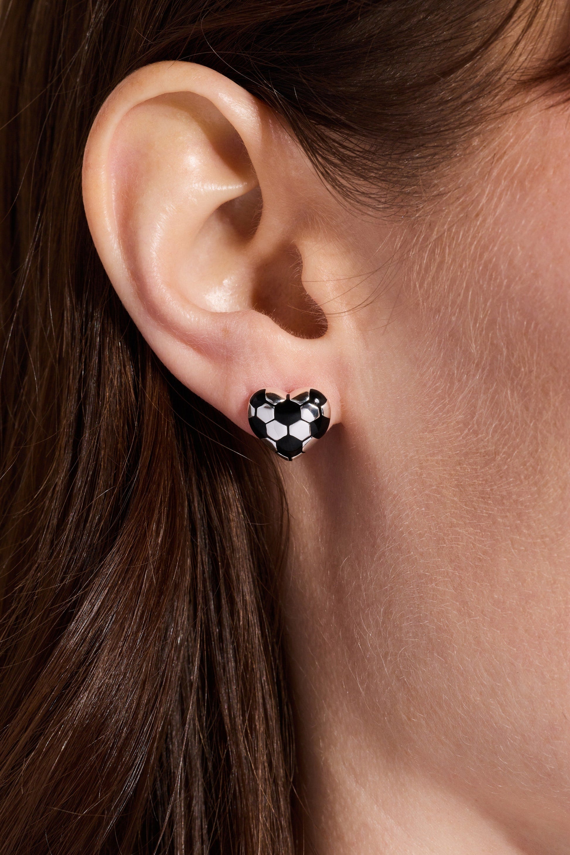 Soccer Heart Stud Earrings Silver
