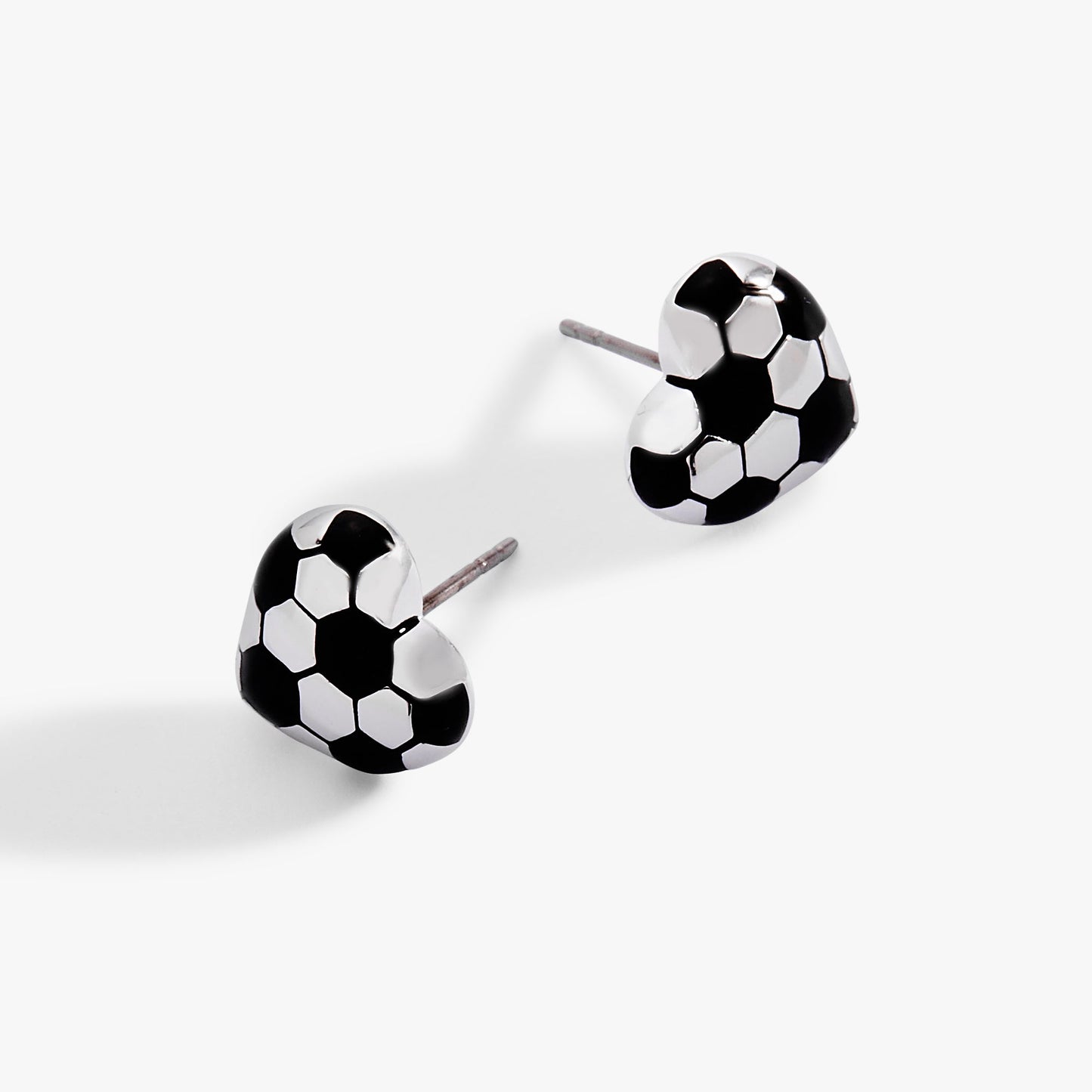 Soccer Heart Stud Earrings Silver