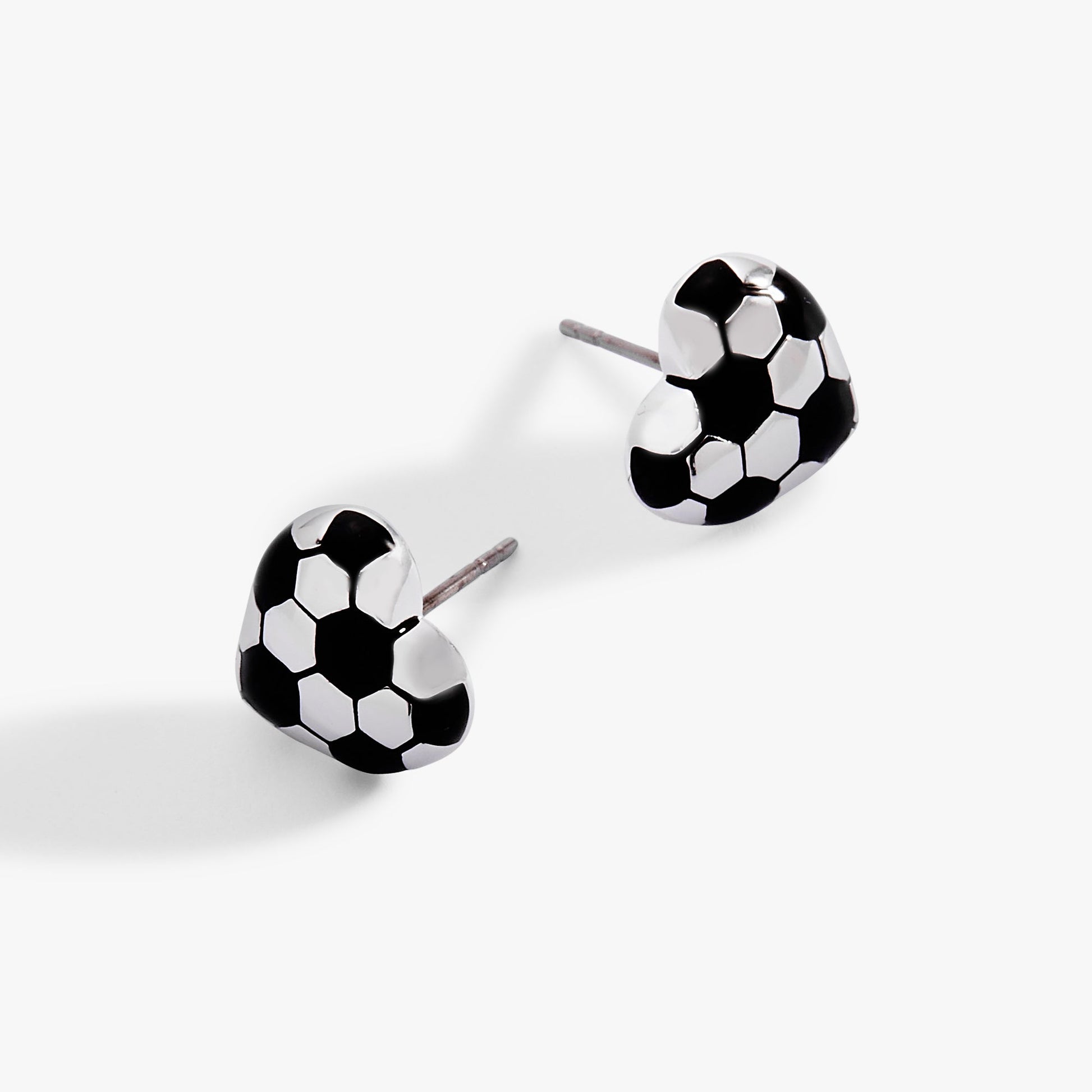 Soccer Heart Stud Earrings Silver