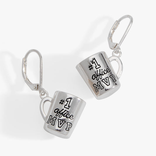 #1 'Office MVP' Mug Earrings Silver