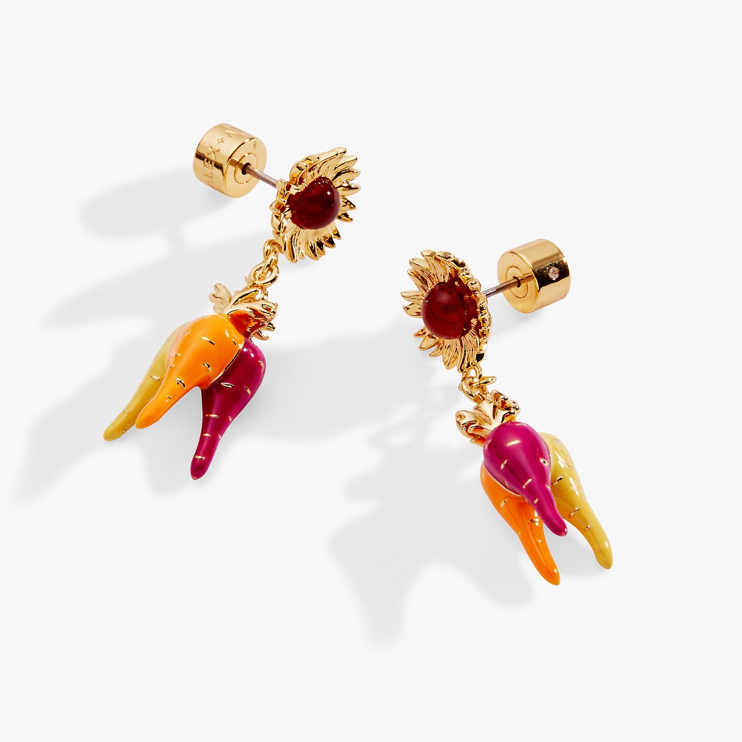 Farmers' Market Sunflower & Rainbow Carrot Drop Earrings Gold
