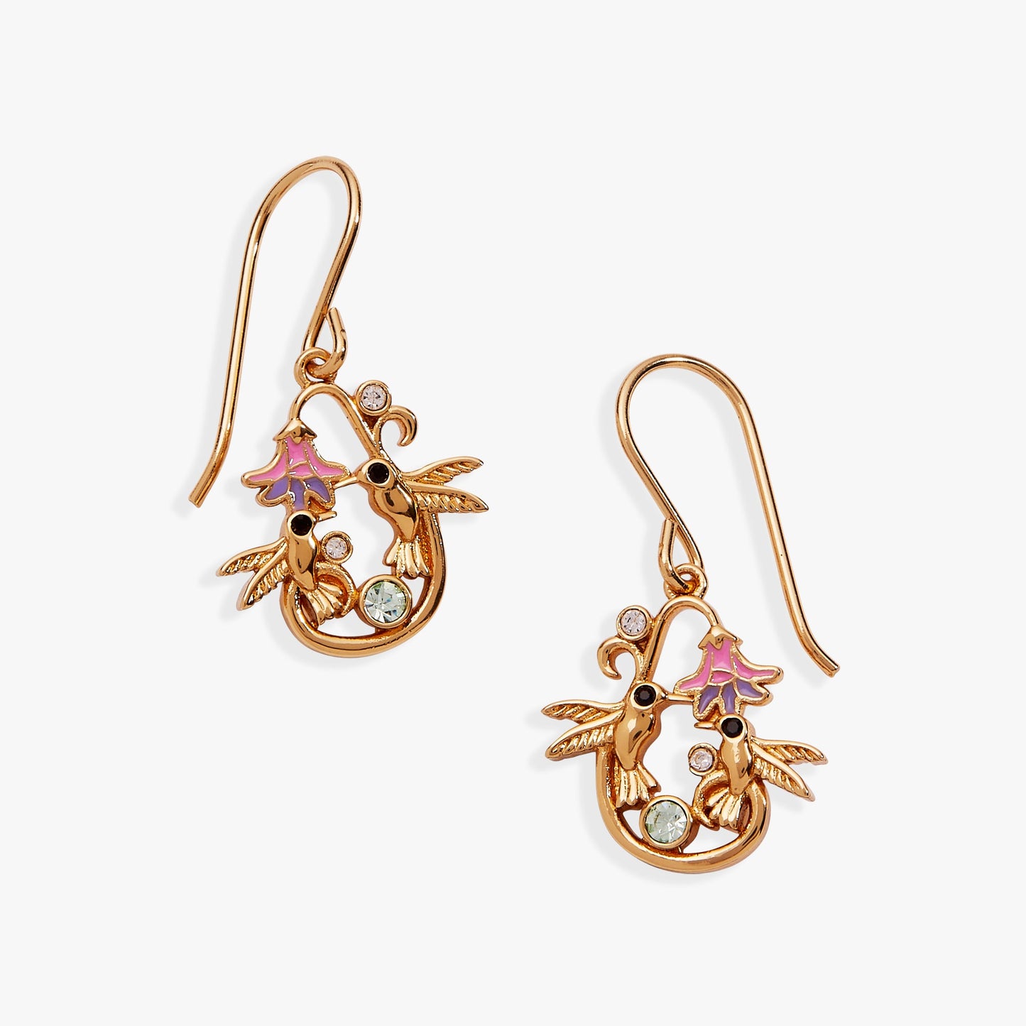 Birds of a Feather Enamel Drop Earring Gold