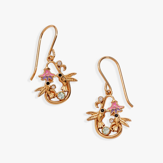 Birds of a Feather Enamel Drop Earring Gold