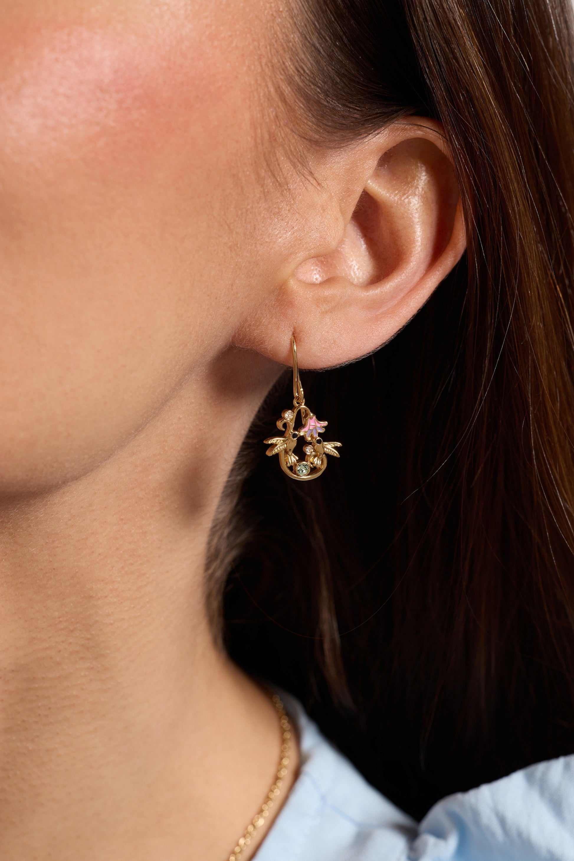 Birds of a Feather Enamel Drop Earring Gold