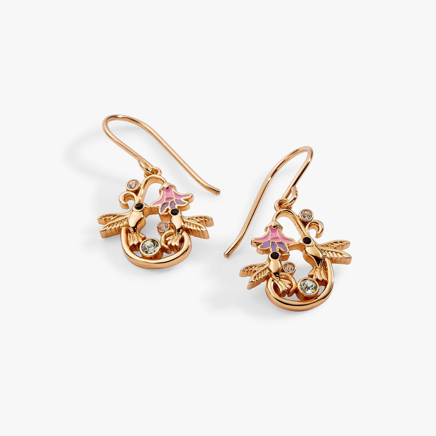 Birds of a Feather Enamel Drop Earring Gold